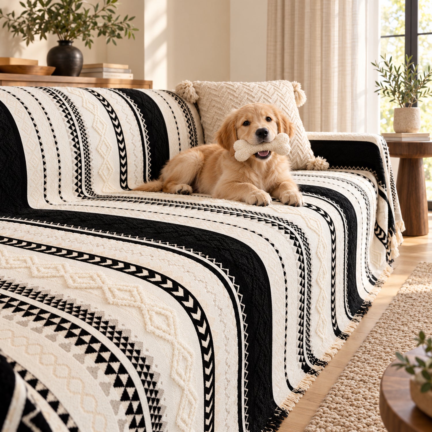 Heritage Loom Chenille Sofa Throw | Machine-Washable Sofa Protector with Fringed Edges