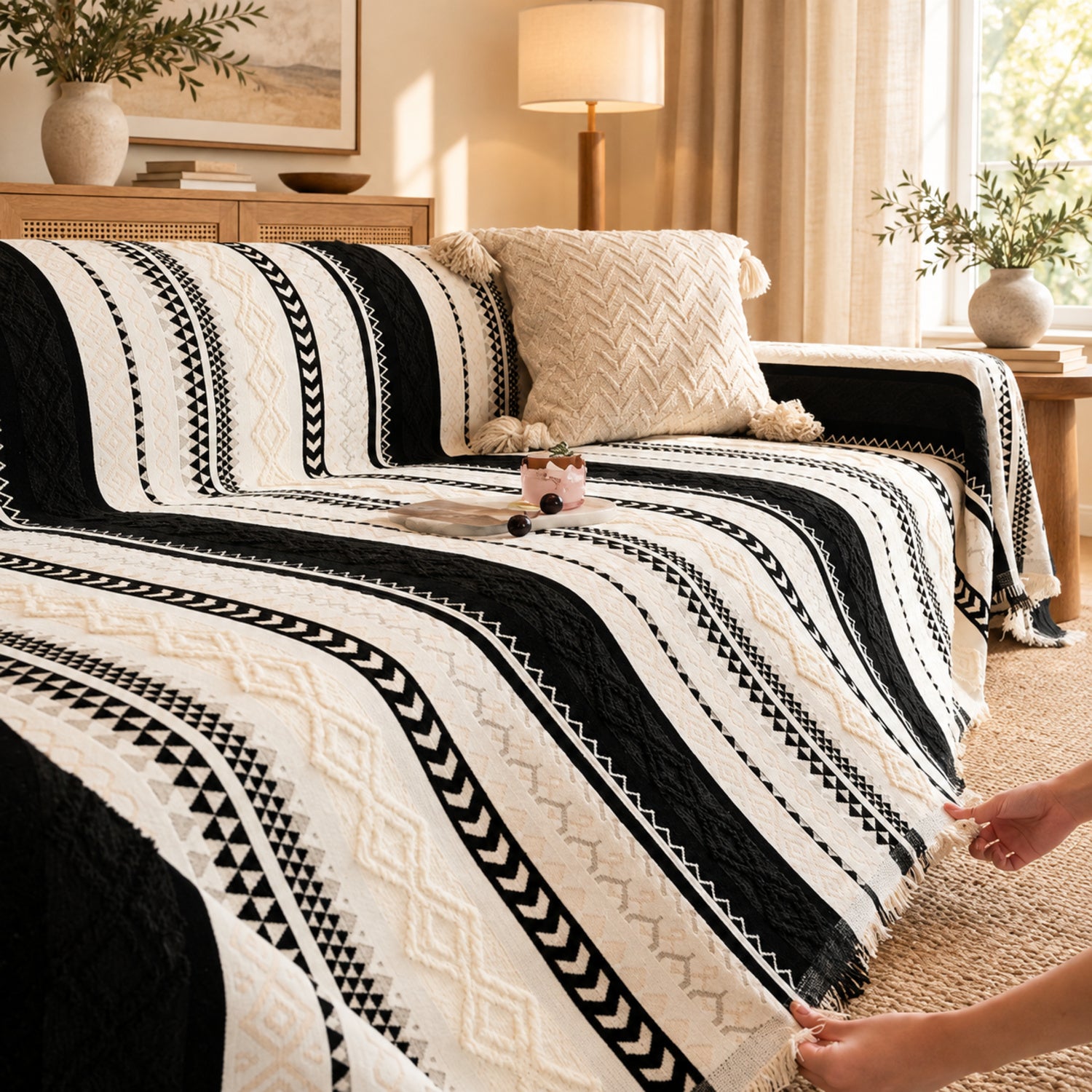 Heritage Loom Chenille Sofa Throw | Machine-Washable Sofa Protector with Fringed Edges
