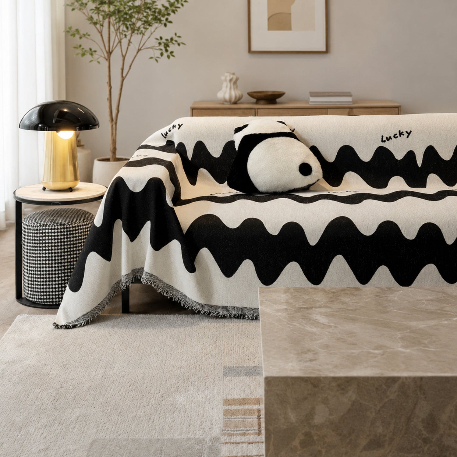 Black Ocean Chenille Sofa Throw | Non-Slip Scratch-Resistant Sofa Protector