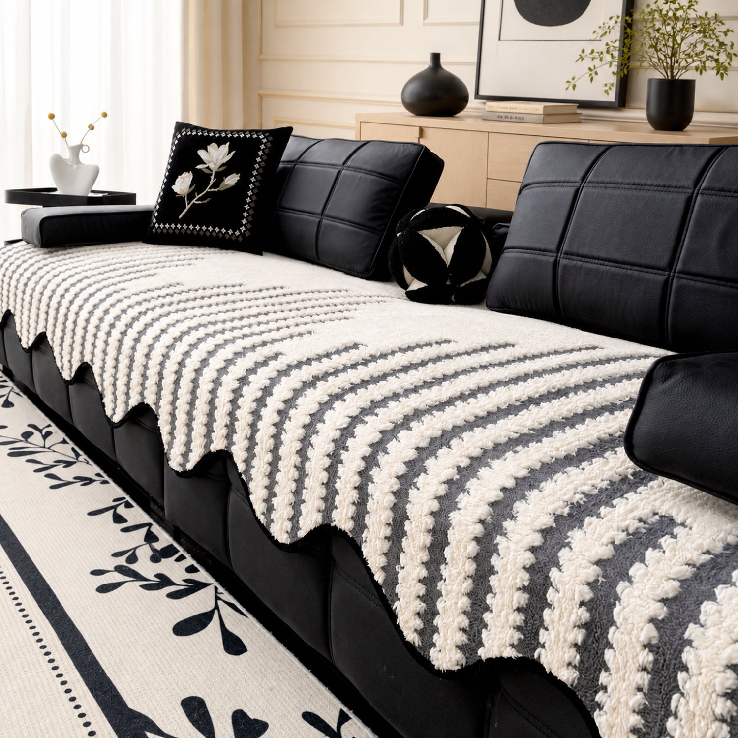 Zebra Wave Chenille Sofa Protector | Soft Non-Slip Machine-Washable Cover