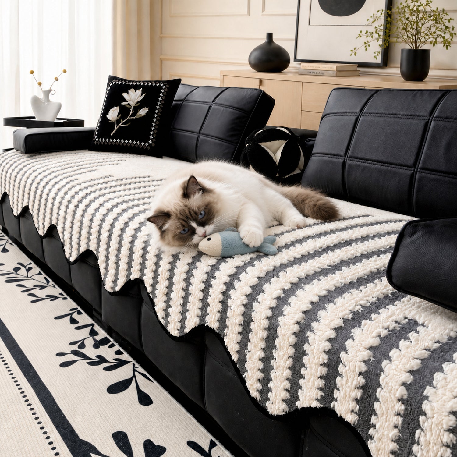 Zebra Wave Chenille Sofa Protector | Soft Non-Slip Machine-Washable Cover