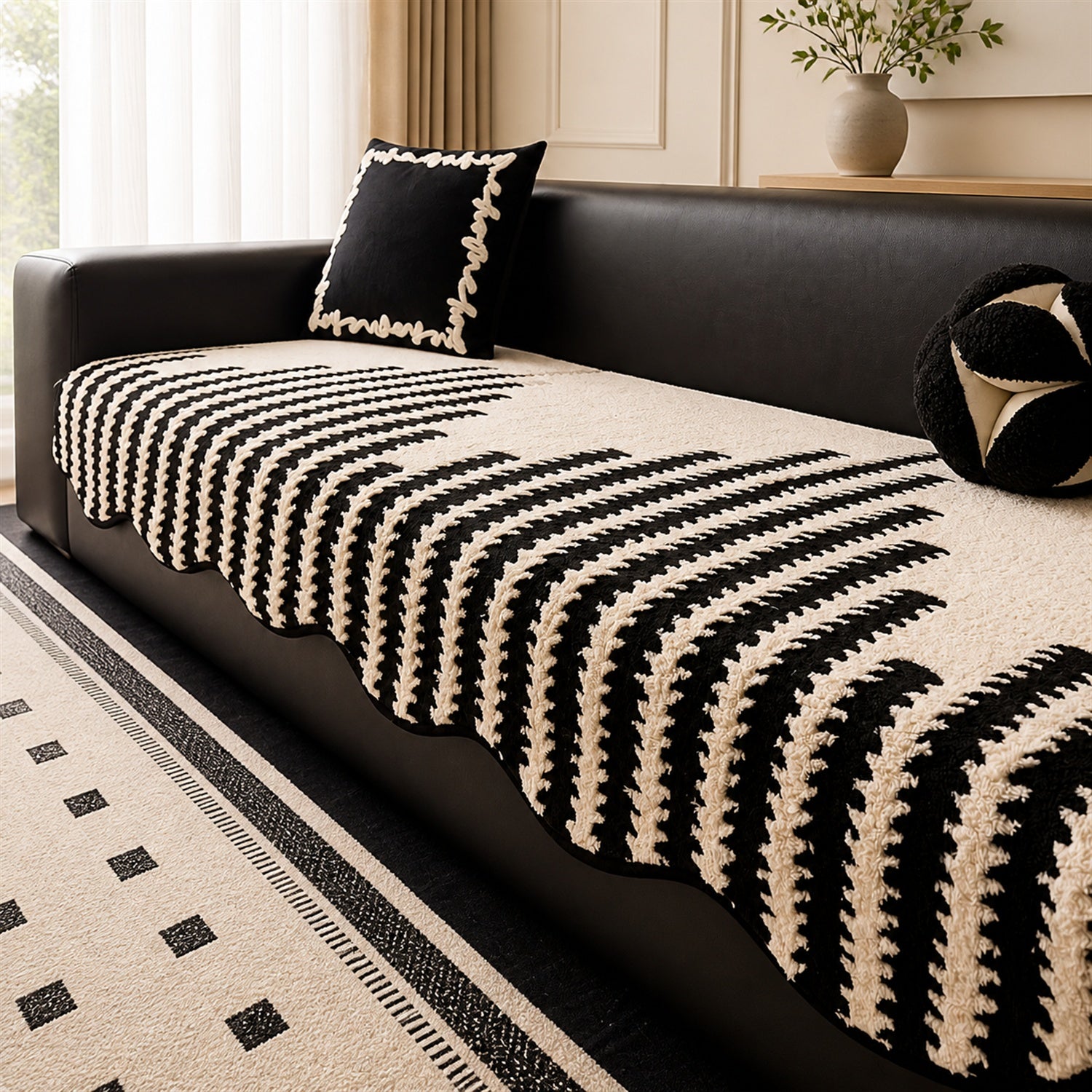 Zebra Wave Chenille Sofa Protector | Soft Non-Slip Machine-Washable Cover
