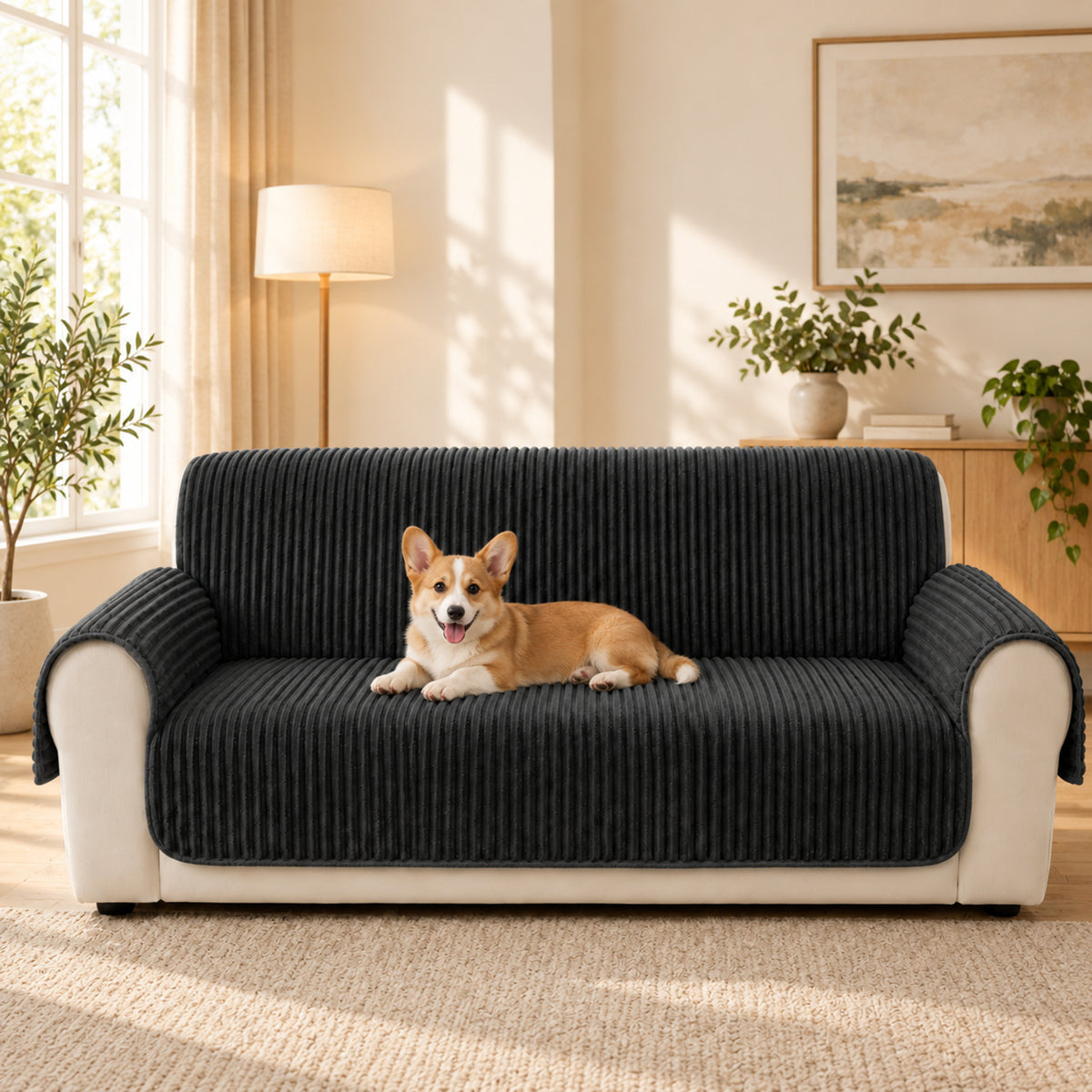 One-Piece Plush Sofa Cover | Non-Slip Washable Pet Protector for Recliners & Loveseats
