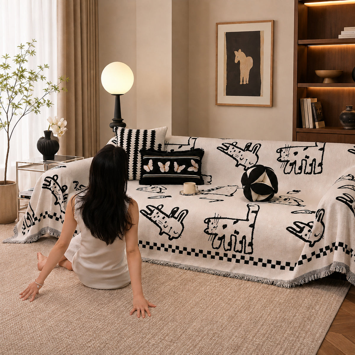 Doodle Cats Sofa Throw | Soft Plush Fabric | Machine-Washable All-Season Sofa Protector
