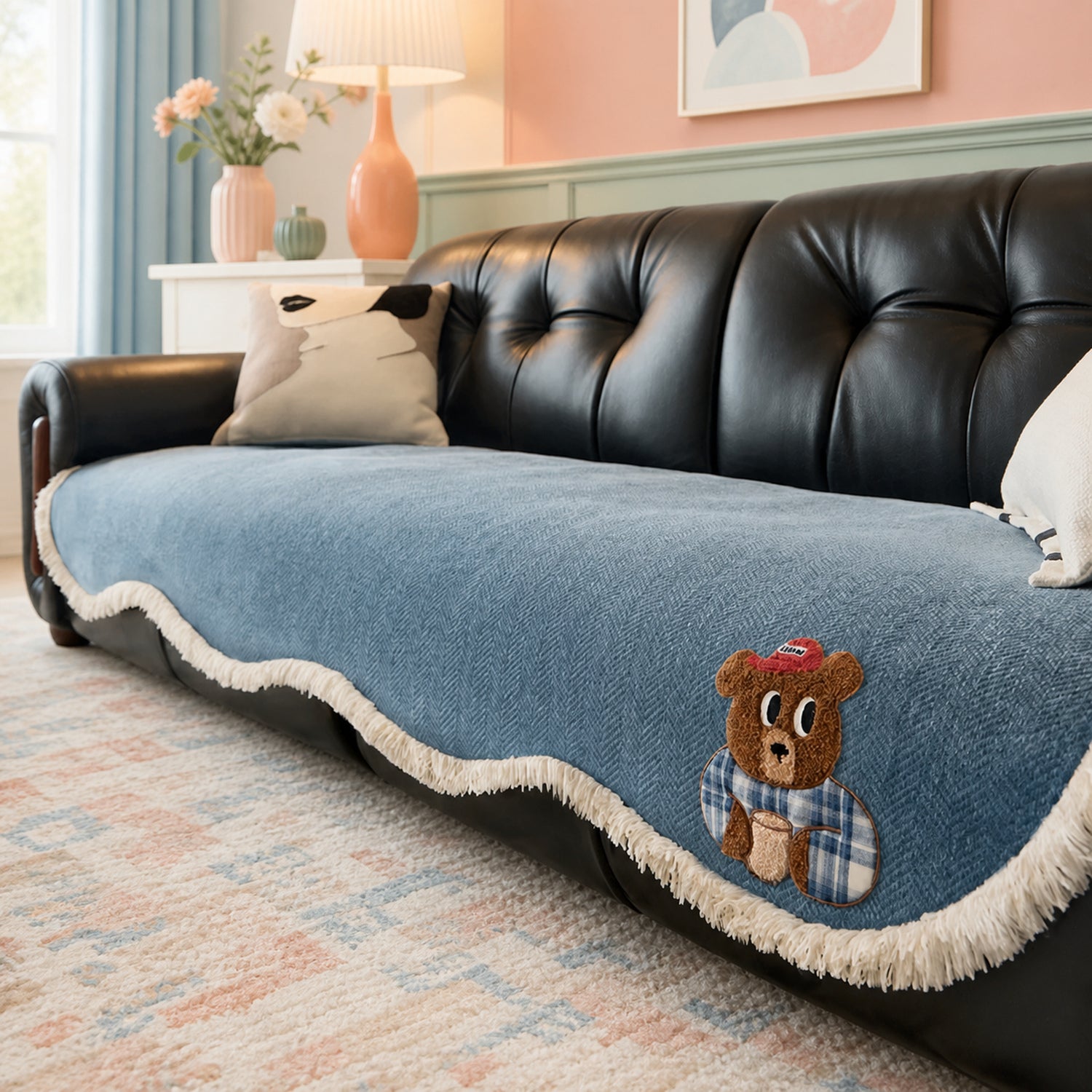 Little Bear Sofa Cover | Chenille Non-Slip Sofa Protector | Machine Washable
