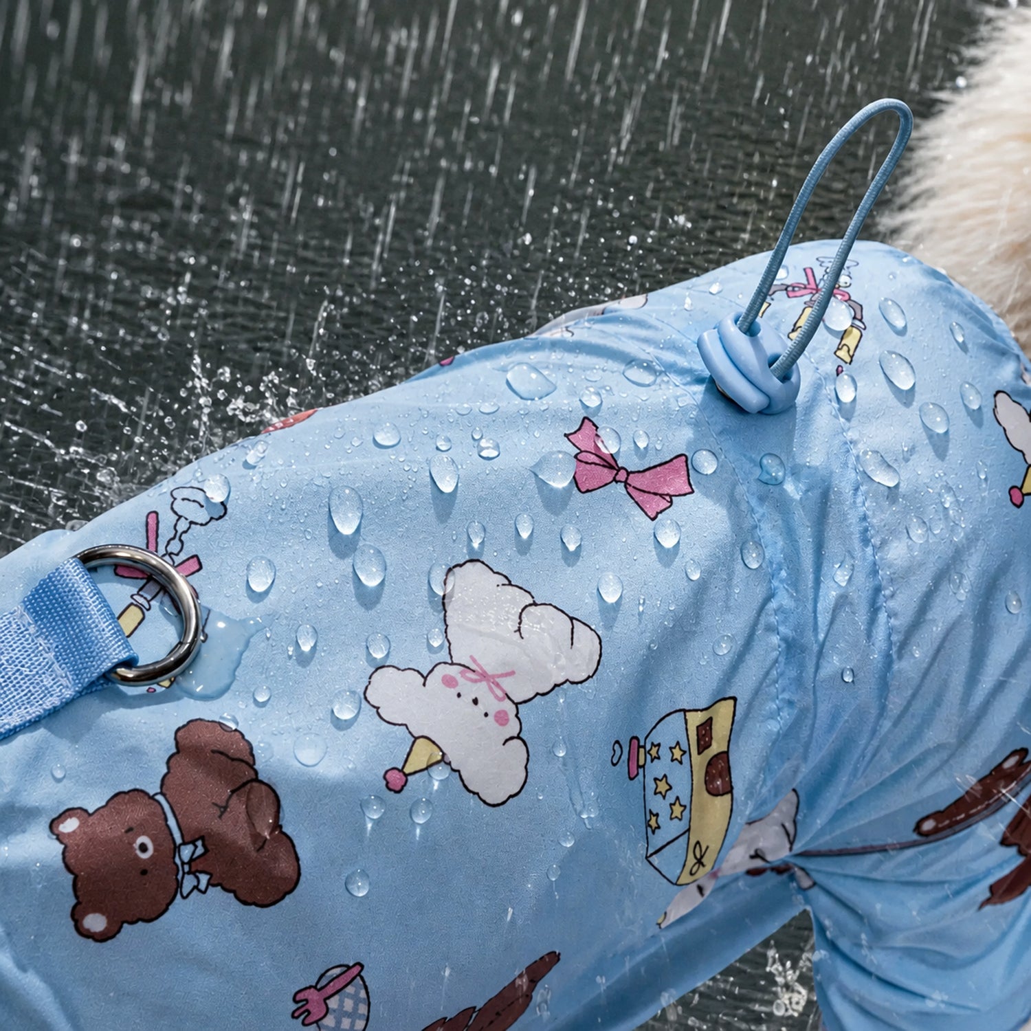 Cartoon Print Dog Raincoat | Waterproof | Hooded Four-Leg Design