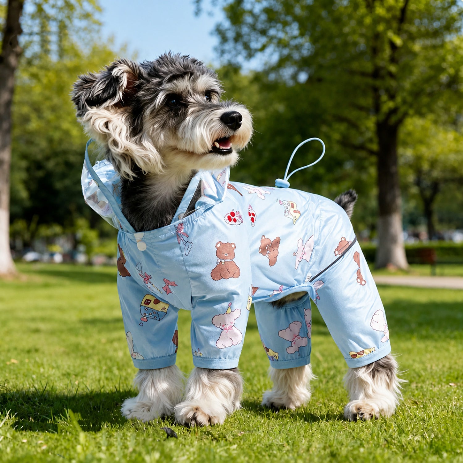 Cartoon Print Dog Raincoat | Waterproof | Hooded Four-Leg Design