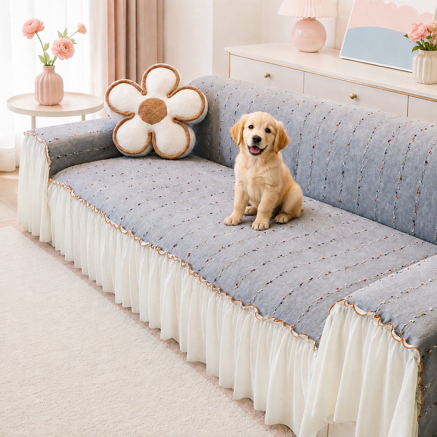 Confetti Stripe Chenille Sofa Throw | Non-Slip Machine-Washable Sofa Protector