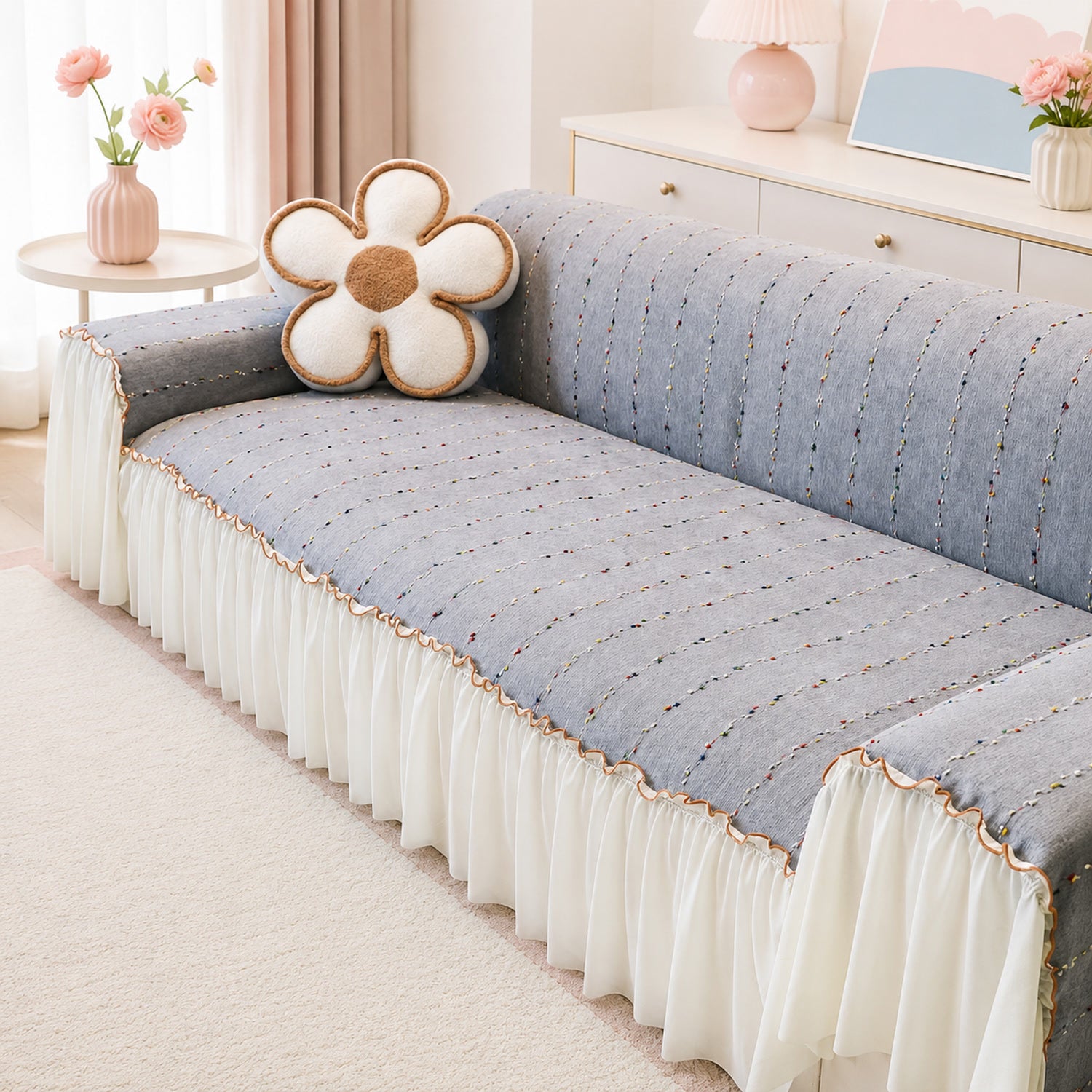 Confetti Stripe Chenille Sofa Throw | Non-Slip Machine-Washable Sofa Protector