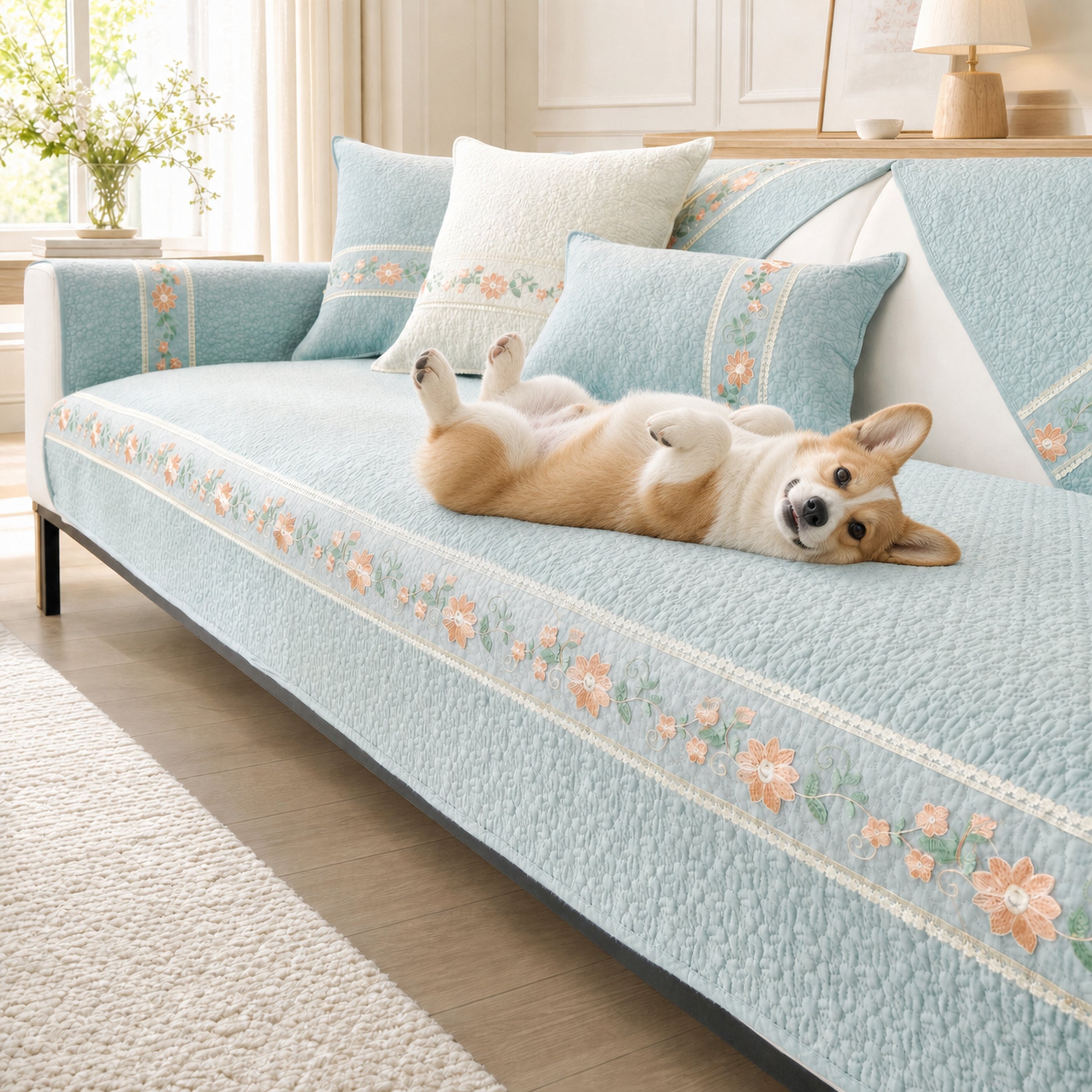 Floral Garden Sofa Cover | Breathable Cotton |  All-Season Anti-Slip Couch Protector