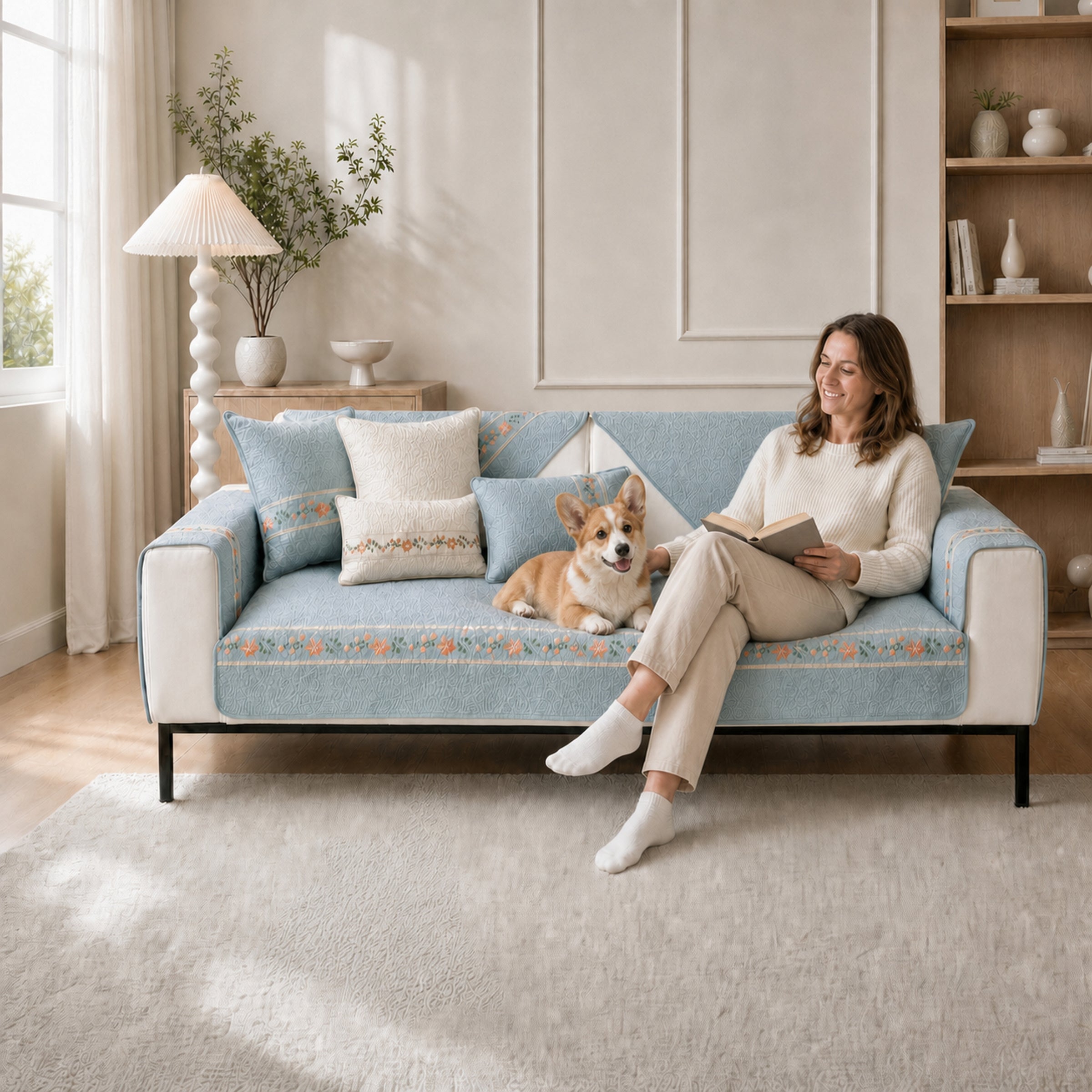 Floral Garden Sofa Cover | Breathable Cotton |  All-Season Anti-Slip Couch Protector