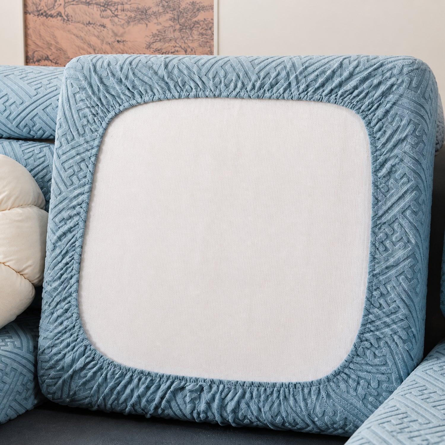 Modern Maze | Stretch Sofa Cushion Covers | Embossed Plush | Washable Sofa Protector