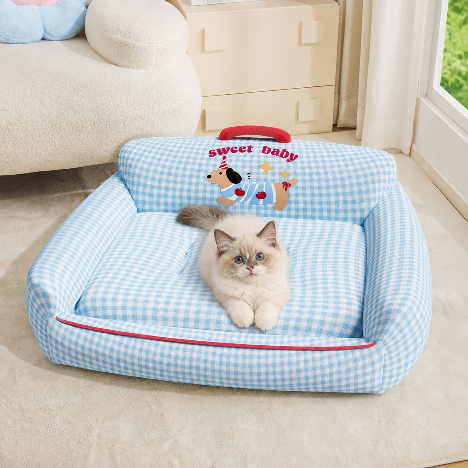 Sweet Baby Pet Bed | All-Season Plush | Washable Supportive Bolster