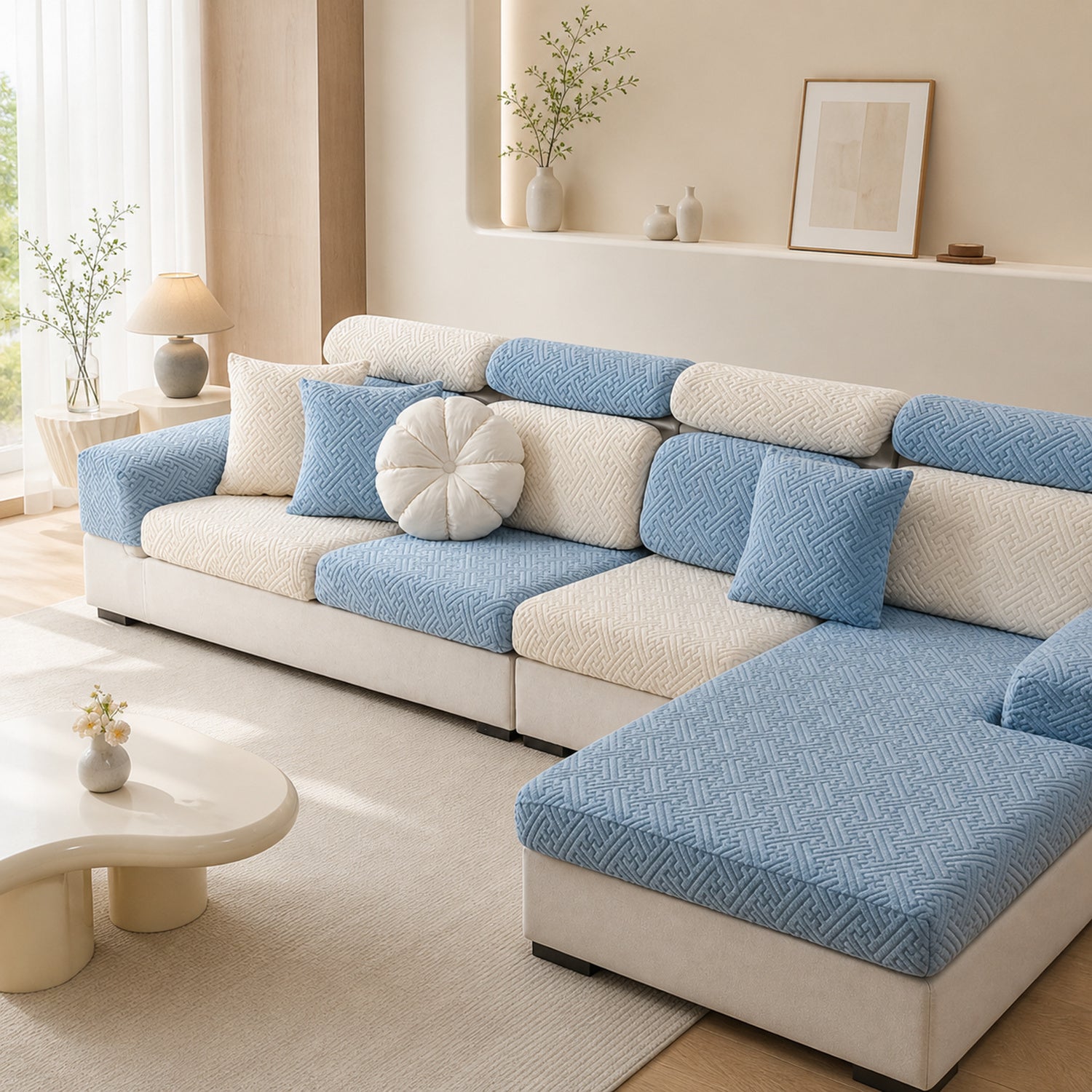 Modern Maze | Stretch Sofa Cushion Covers | Embossed Plush | Washable Sofa Protector