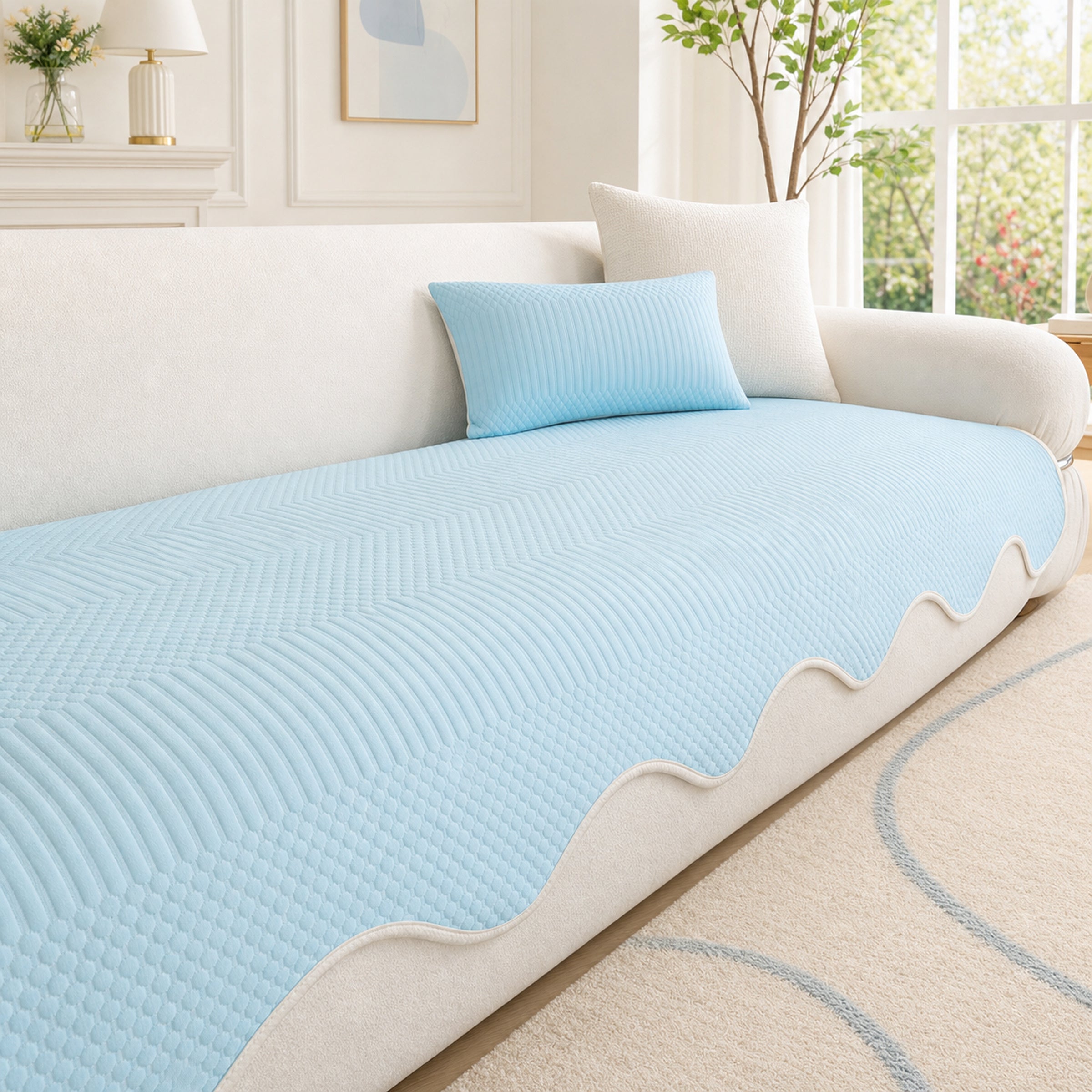 Wavy Cooling Sofa Cover | Breathable Fabric | Machine Washable | Anti-Slip Protector