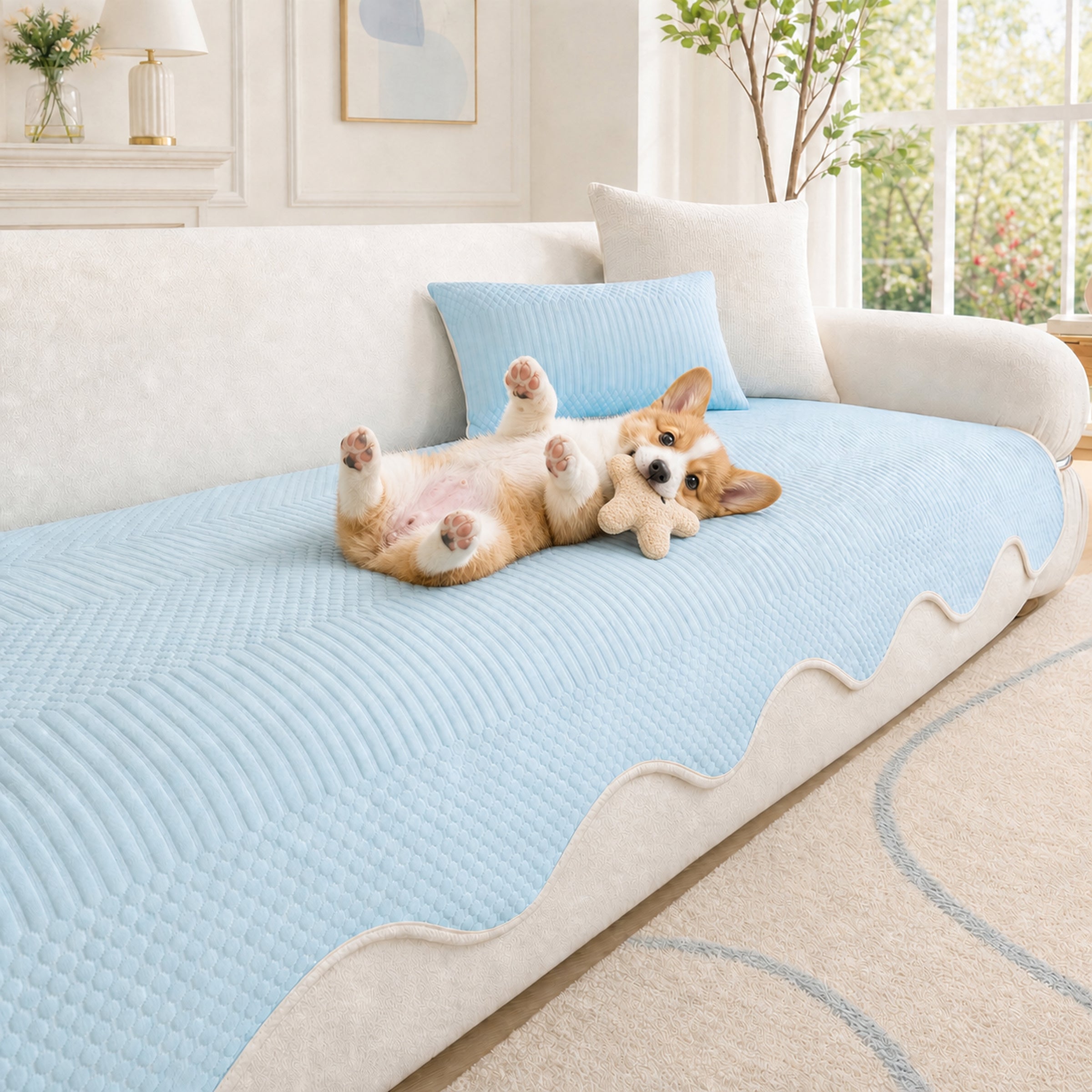 Wavy Cooling Sofa Cover | Breathable Fabric | Machine Washable | Anti-Slip Protector