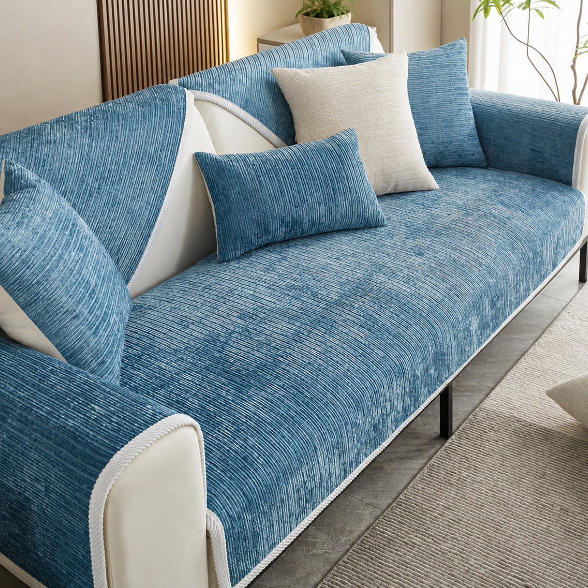 Striped Chenille Sofa Cover | Anti-Scratch & Non-Slip | Pet Proof | Machine Washable | Woofing Deals