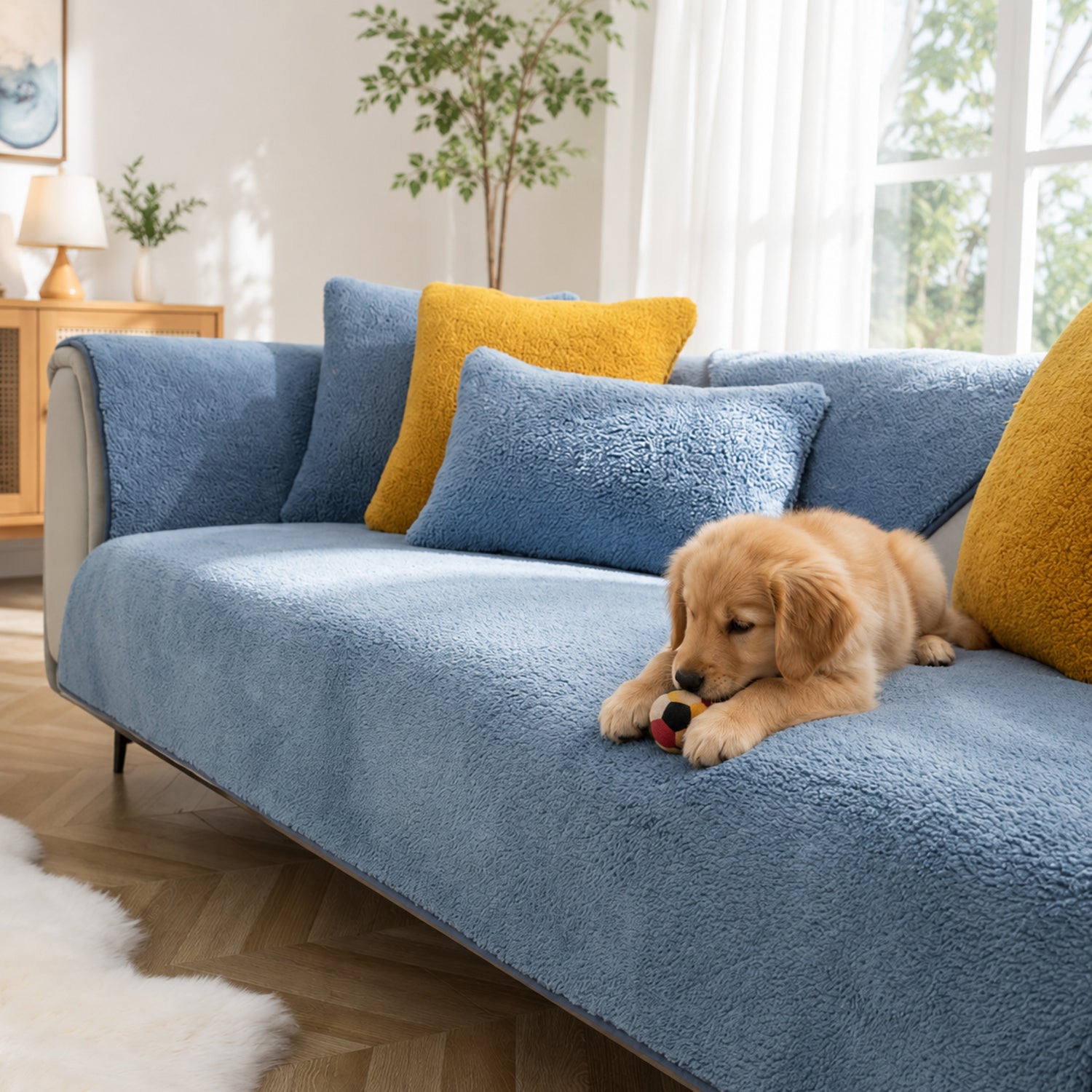 Fleece Sofa Cover | Thick Non-Slip Couch Protector | Soft Washable | Woofing Deals