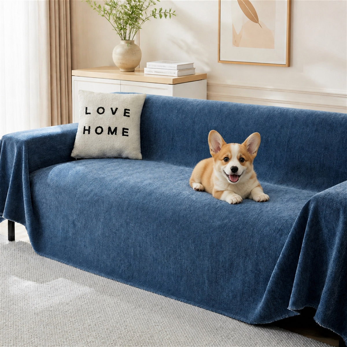 Herringbone Chenille Sofa Throw | Machine-Washable All-Season Sofa Protector