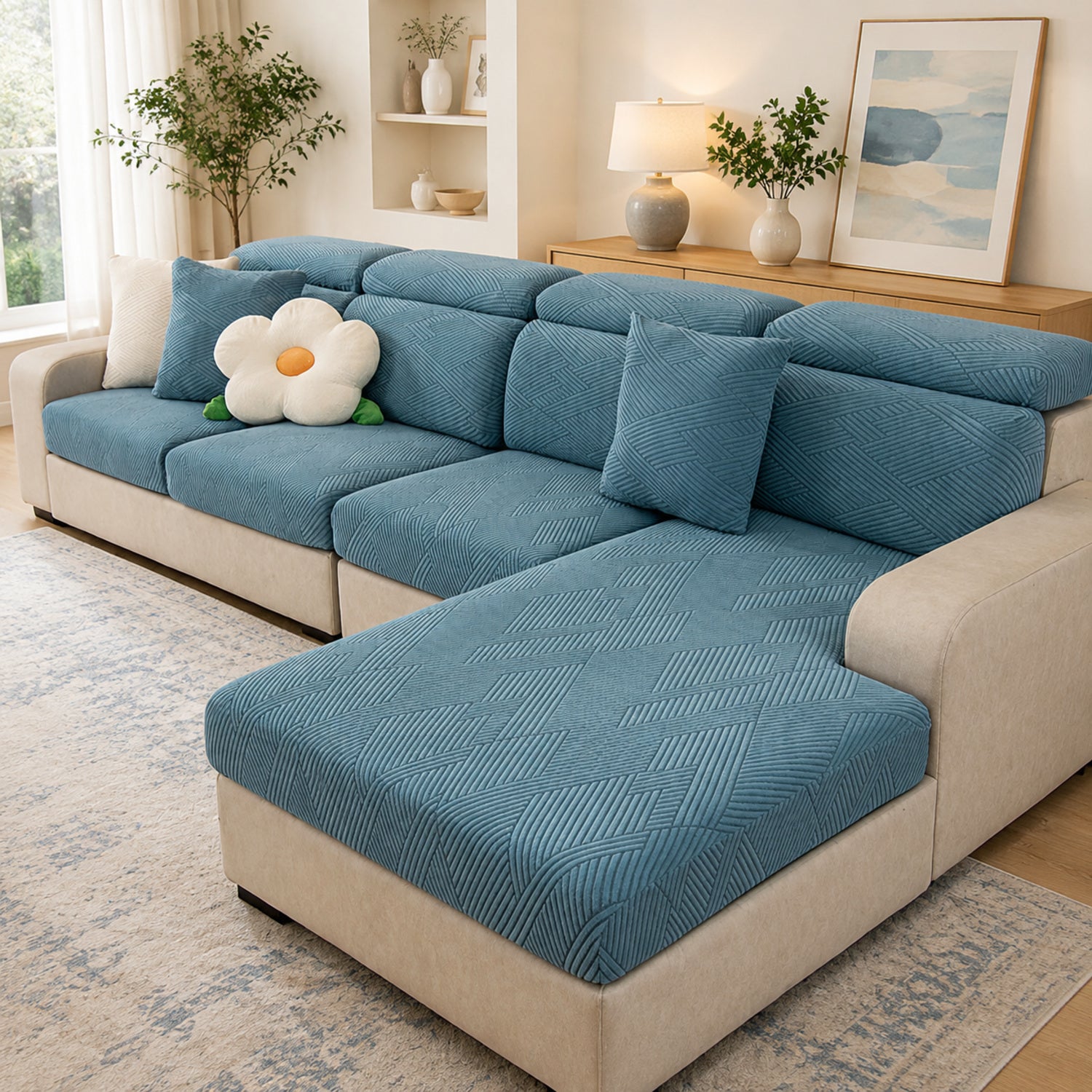 Geometric Stretch Sofa Protector | Full-Wrap Washable Cushion Cover