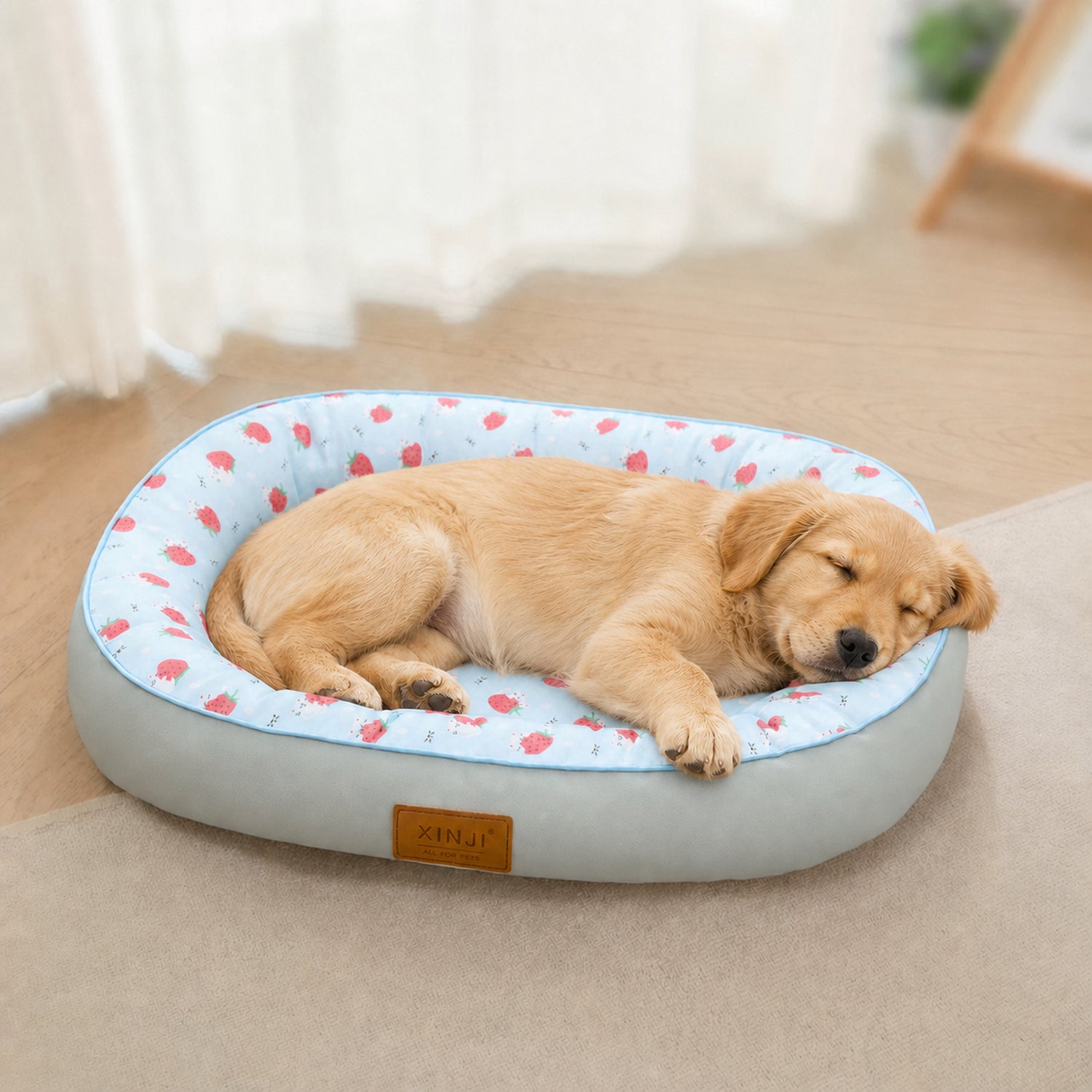 Strawberry Pet Bed | Washable Waterproof Fabric | Supportive Cotton-Filled Sides