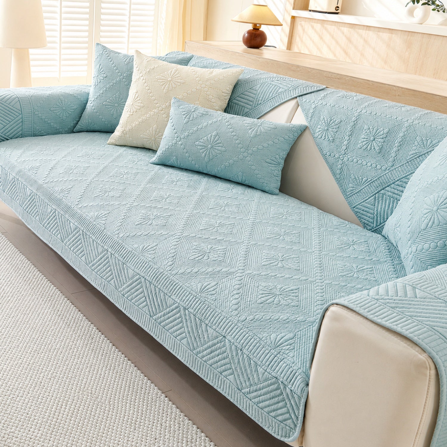 Heirloom Quilted Sofa Cover | Non-Slip Cotton | Machine Washable Sofa Protector