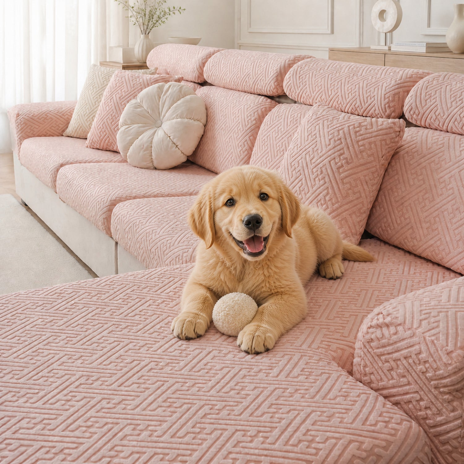 Modern Maze | Stretch Sofa Cushion Covers | Embossed Plush | Washable Sofa Protector