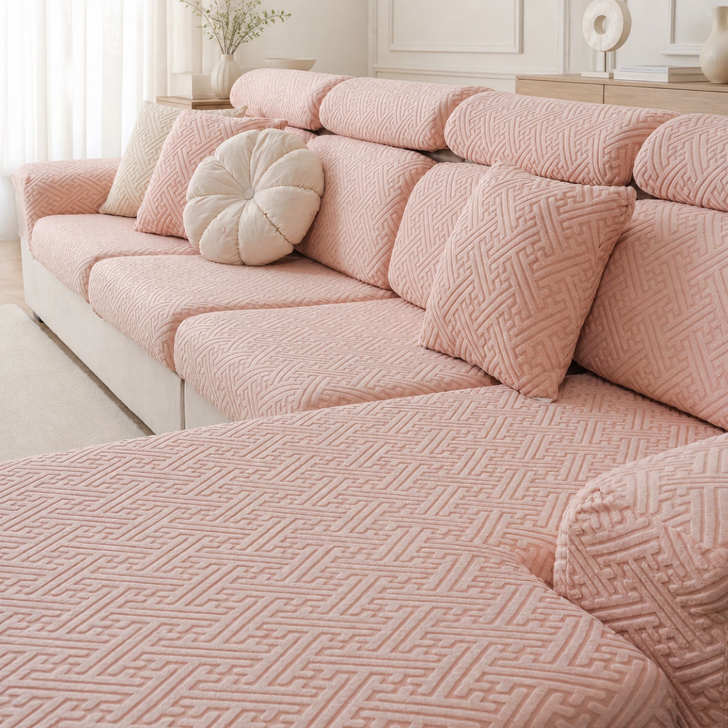 Modern Maze | Stretch Sofa Cushion Covers | Embossed Plush | Washable Sofa Protector