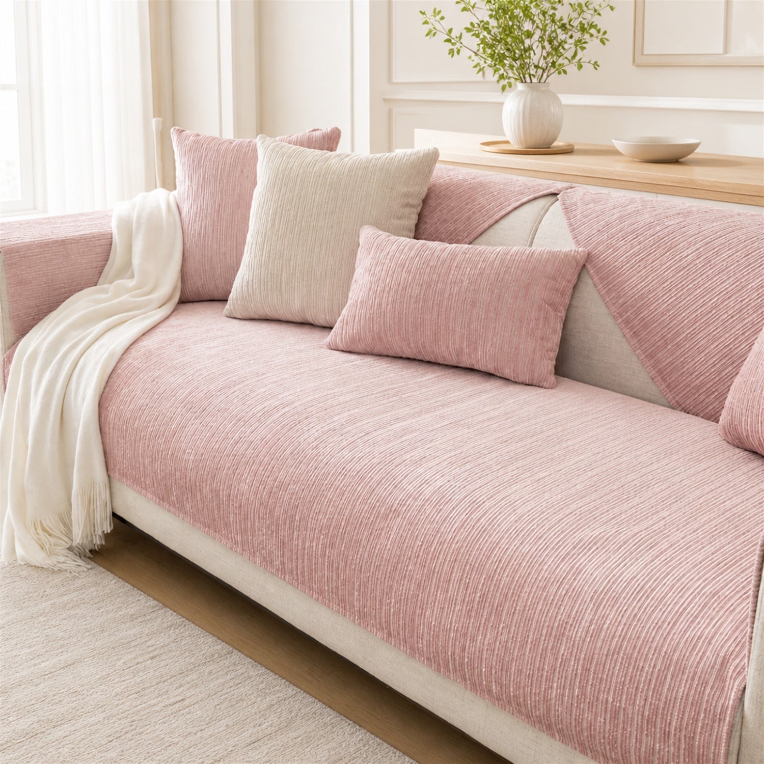 Soft Line Chenille Sofa Protector | Non-Slip Ribbed Design | Machine Washable