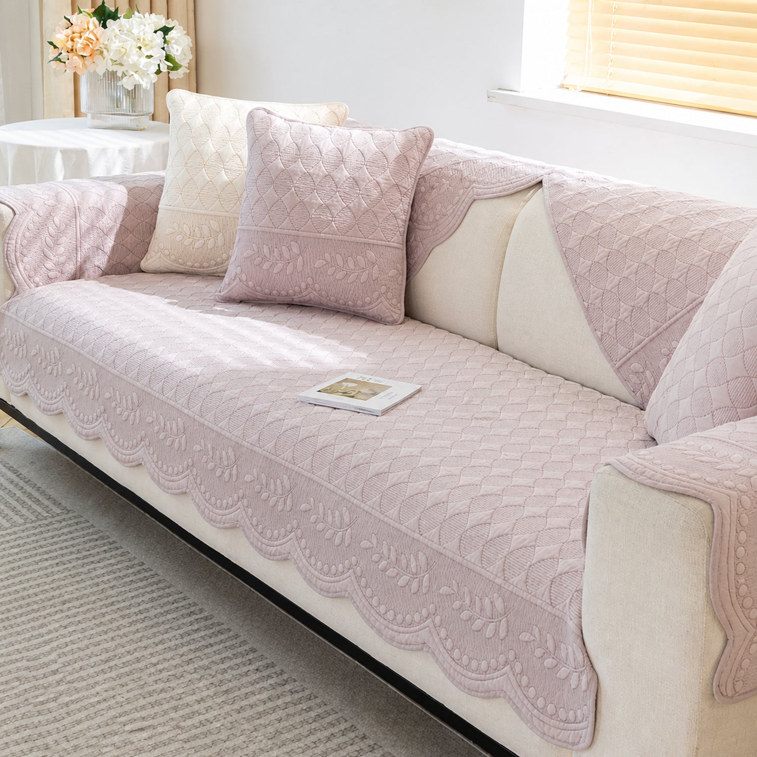 Willow Floral Cotton Sofa Protector | Quilted Non-Slip Washable Cover