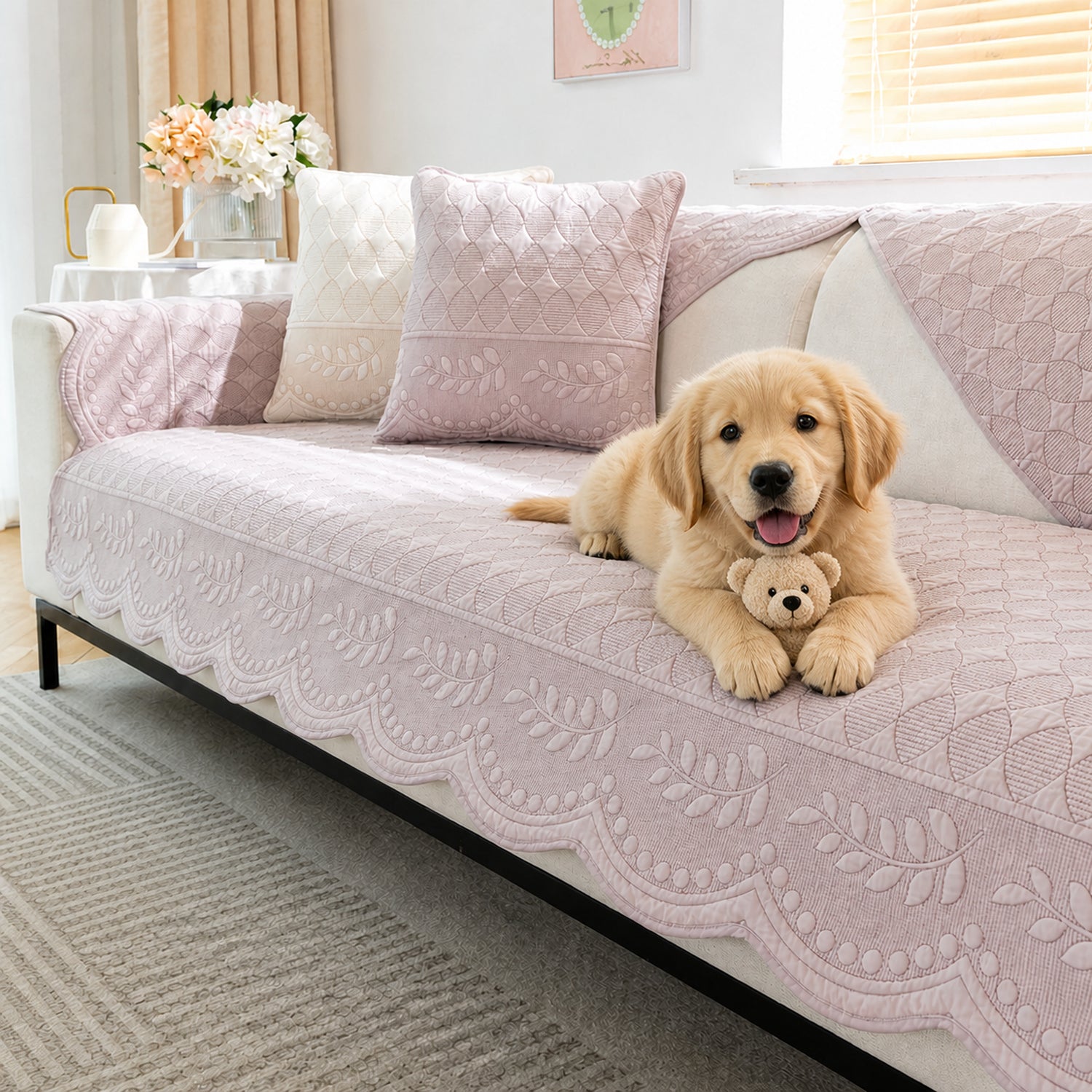 Willow Floral Cotton Sofa Protector | Quilted Non-Slip Washable Cover