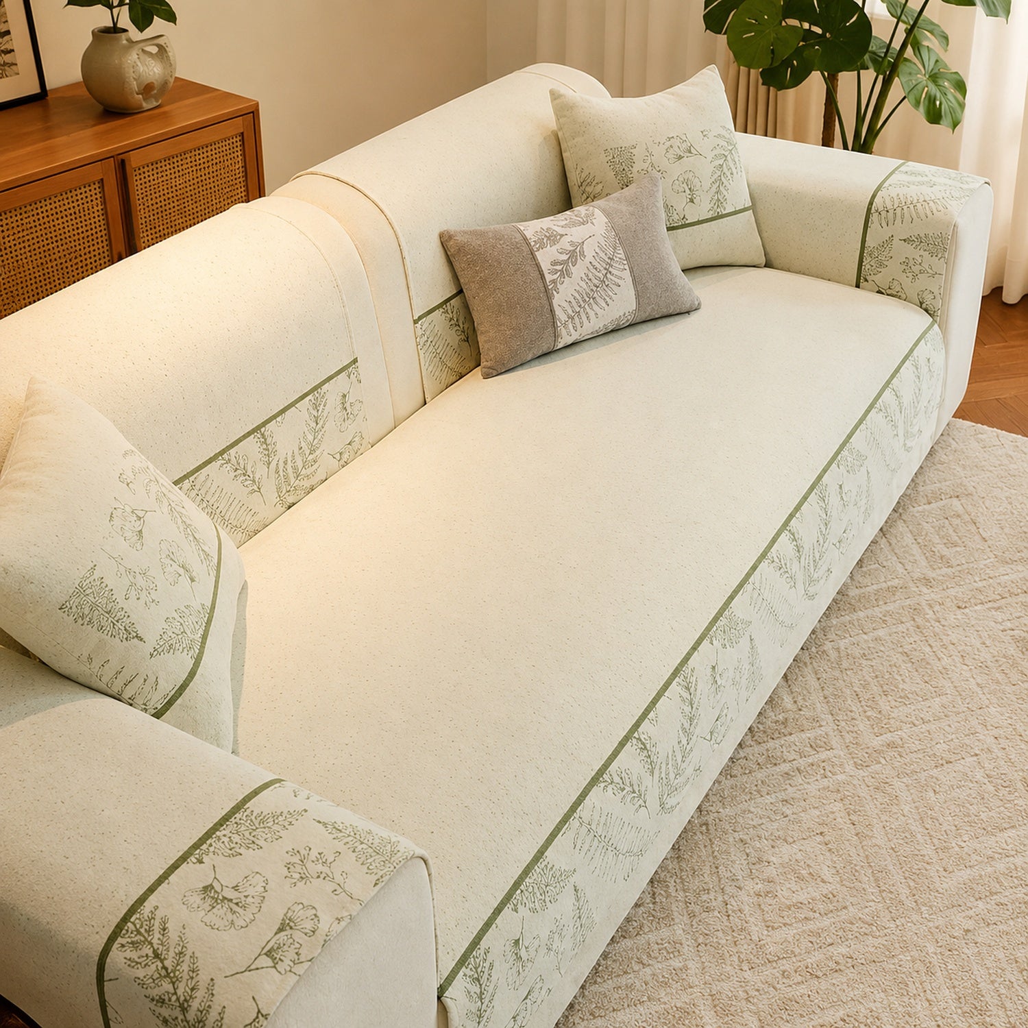 Botanical Chenille Sofa Protector | Breathable Non-Slip Washable Cover