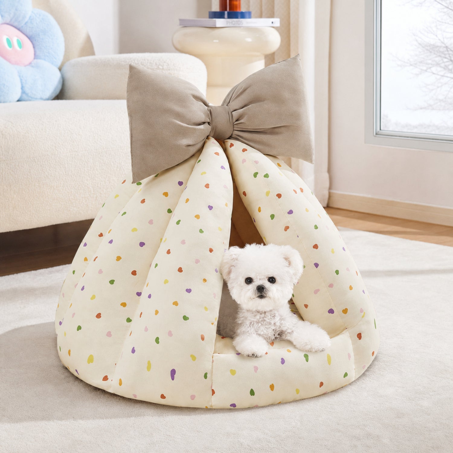 Bow Pet Tent Bed | Cotton Blend | Washable Hideaway for Cats & Small Dogs