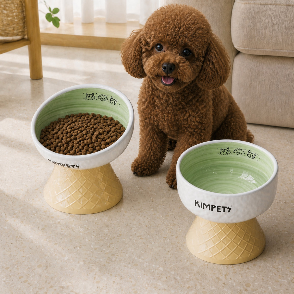 Sweet Cone Elevated Ceramic Pet Bowl Set of 2 | Raised Cat & Dog Feeders | Easy Clean