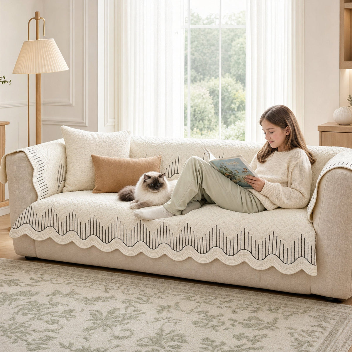 Modern Wave | Cotton Sofa Cover | Breathable Anti-Slip | All-Season Protector