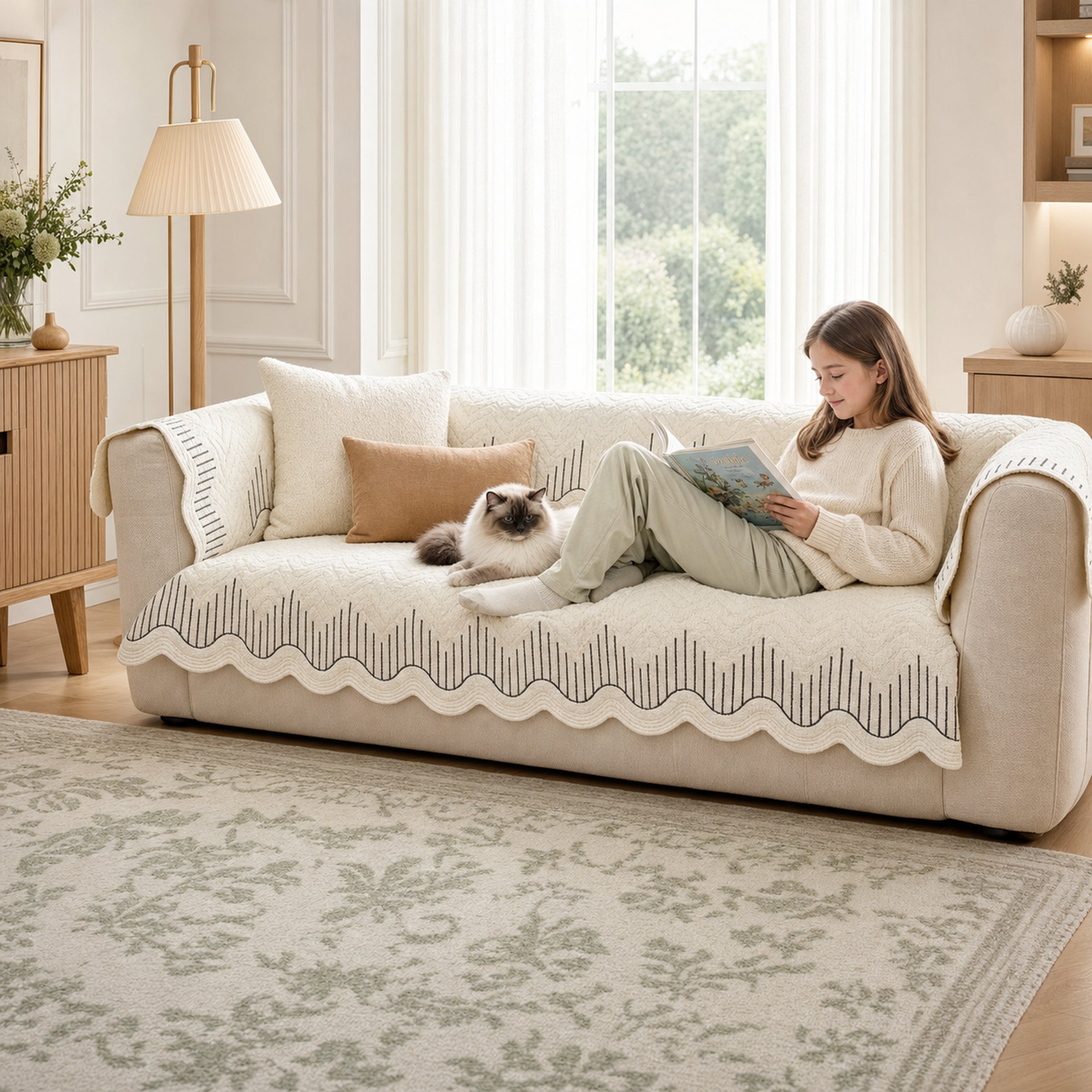Modern Wave | Cotton Sofa Cover | Breathable Anti-Slip | All-Season Protector
