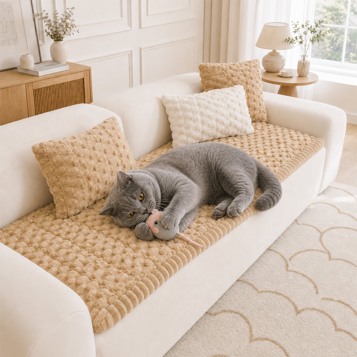 Honeycomb Plush Sofa Protector | Thick Non-Slip Washable Pet-Friendly Cover