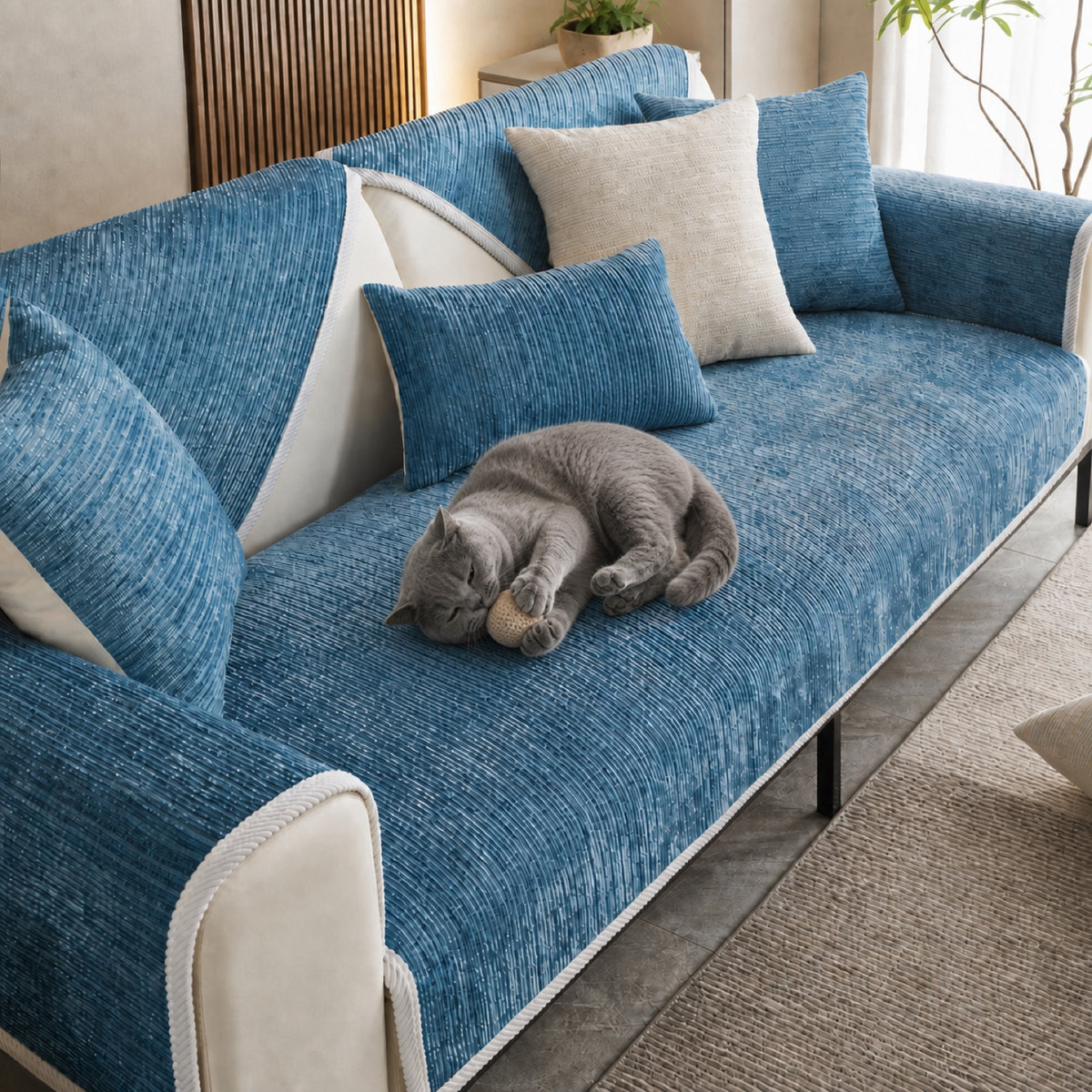 Striped Chenille Sofa Cover | Anti-Scratch & Non-Slip | Pet Proof | Machine Washable | Woofing Deals