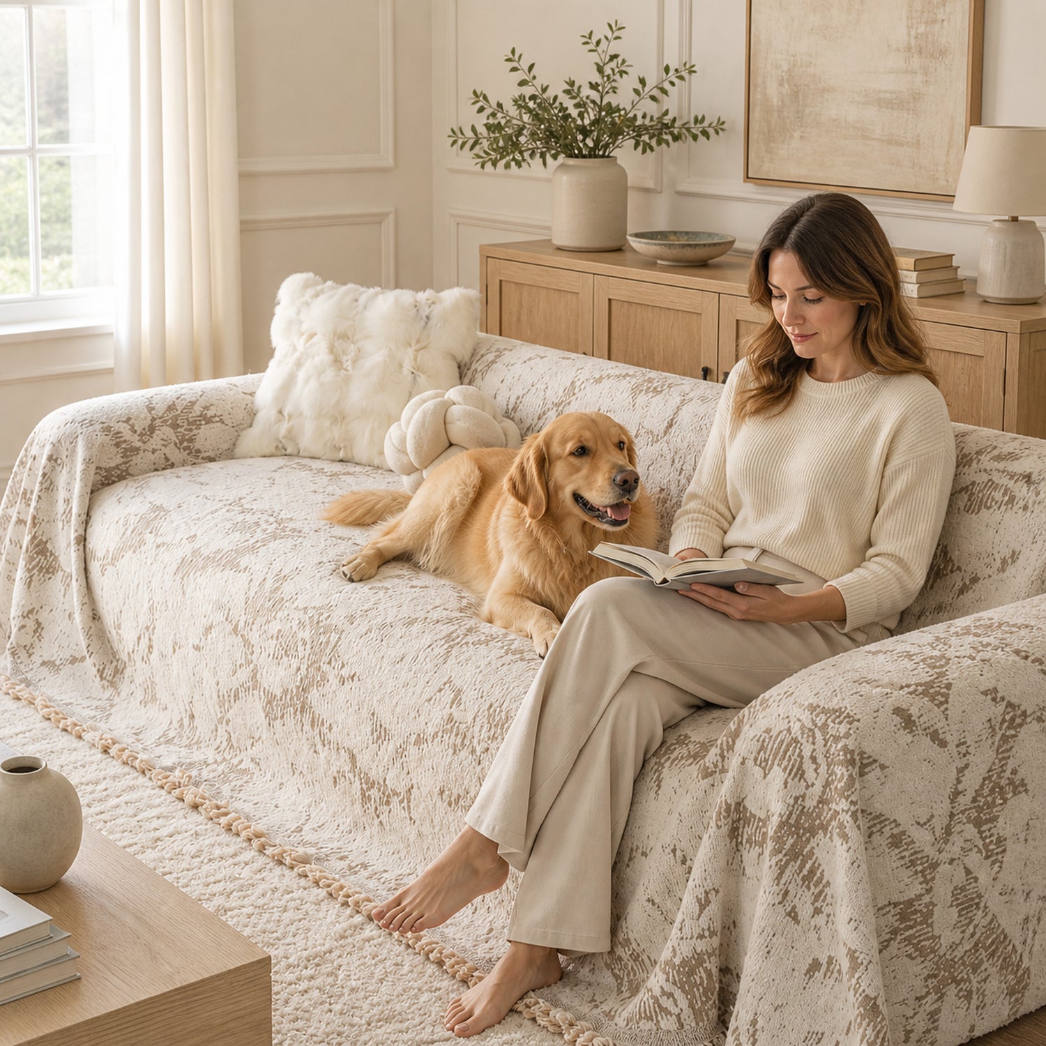 Cloudstone Sofa Throw | Soft Velour | Draping All-Season Sofa Protector