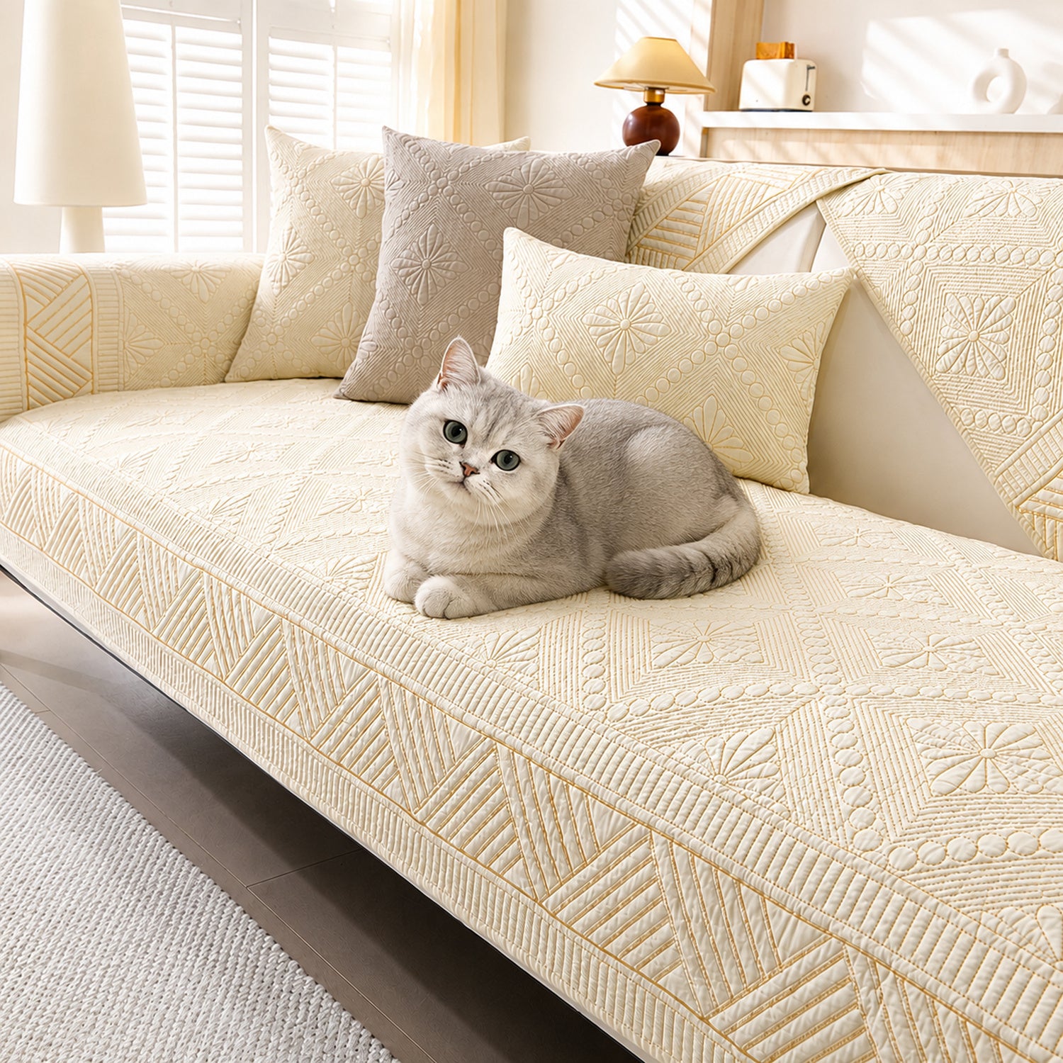 Heirloom Quilted Sofa Cover | Non-Slip Cotton | Machine Washable Sofa Protector