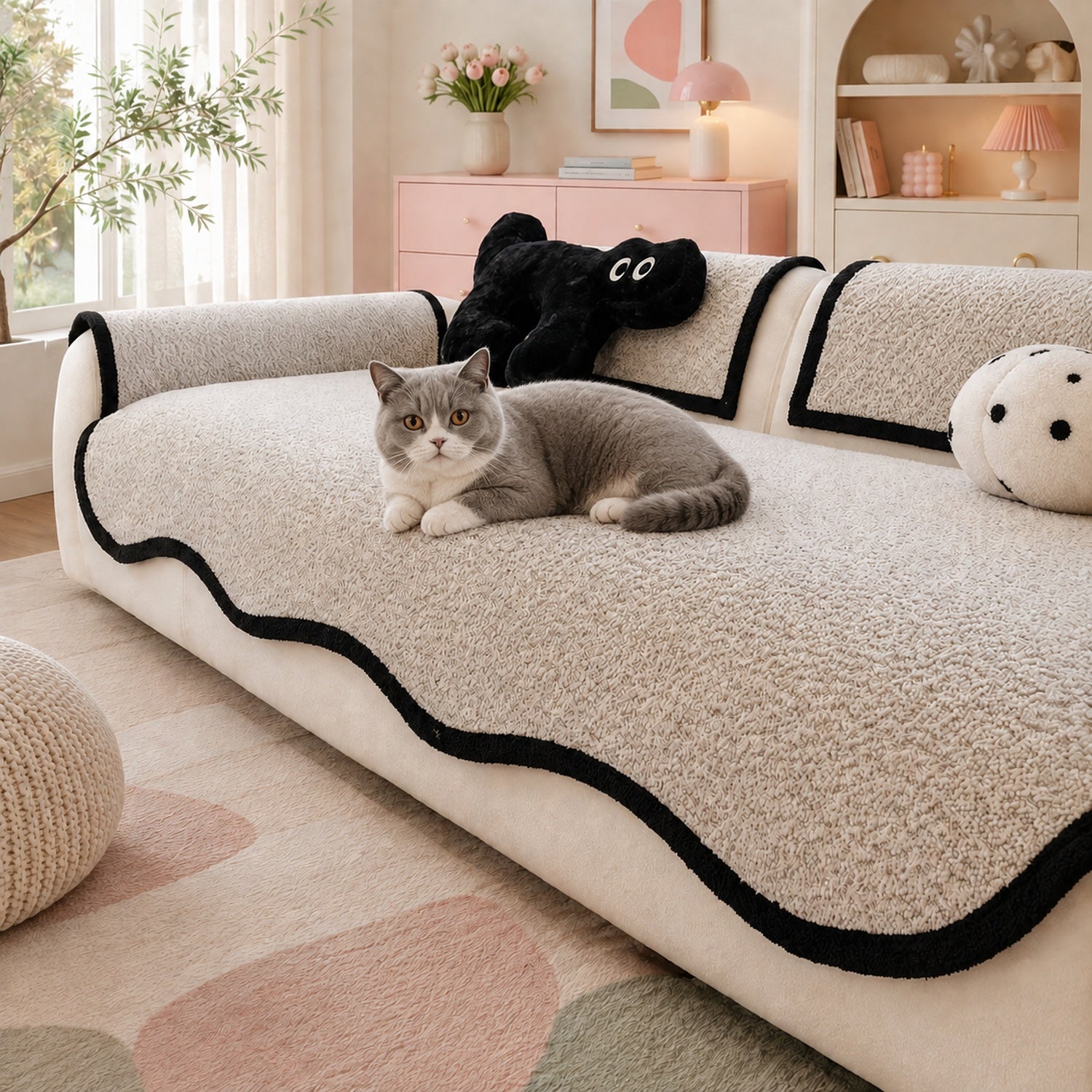 Cheeky Monster Chenille Sofa Protector | Water-Resistant Non-Slip Cover