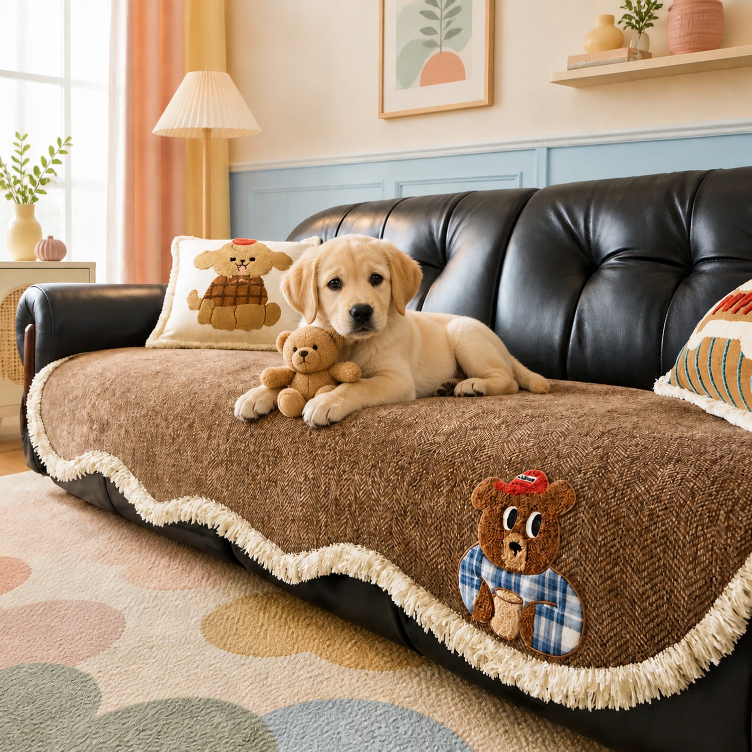 Little Bear Sofa Cover | Chenille Non-Slip Sofa Protector | Machine Washable