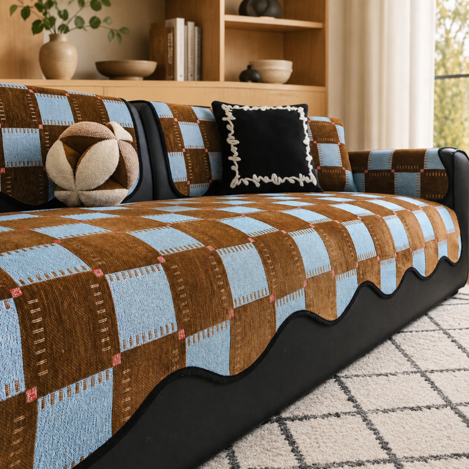 Plaid Chenille Sofa Protector | Scratch-Resistant Non-Slip Washable Cover