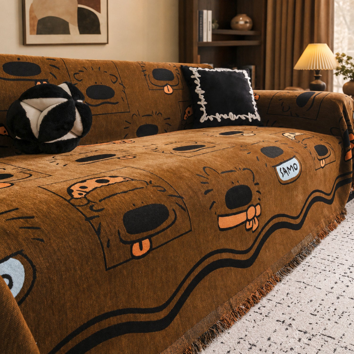 Doodle Dog Chenille Sofa Throw | Scratch-Resistant All-Season Sofa Protector