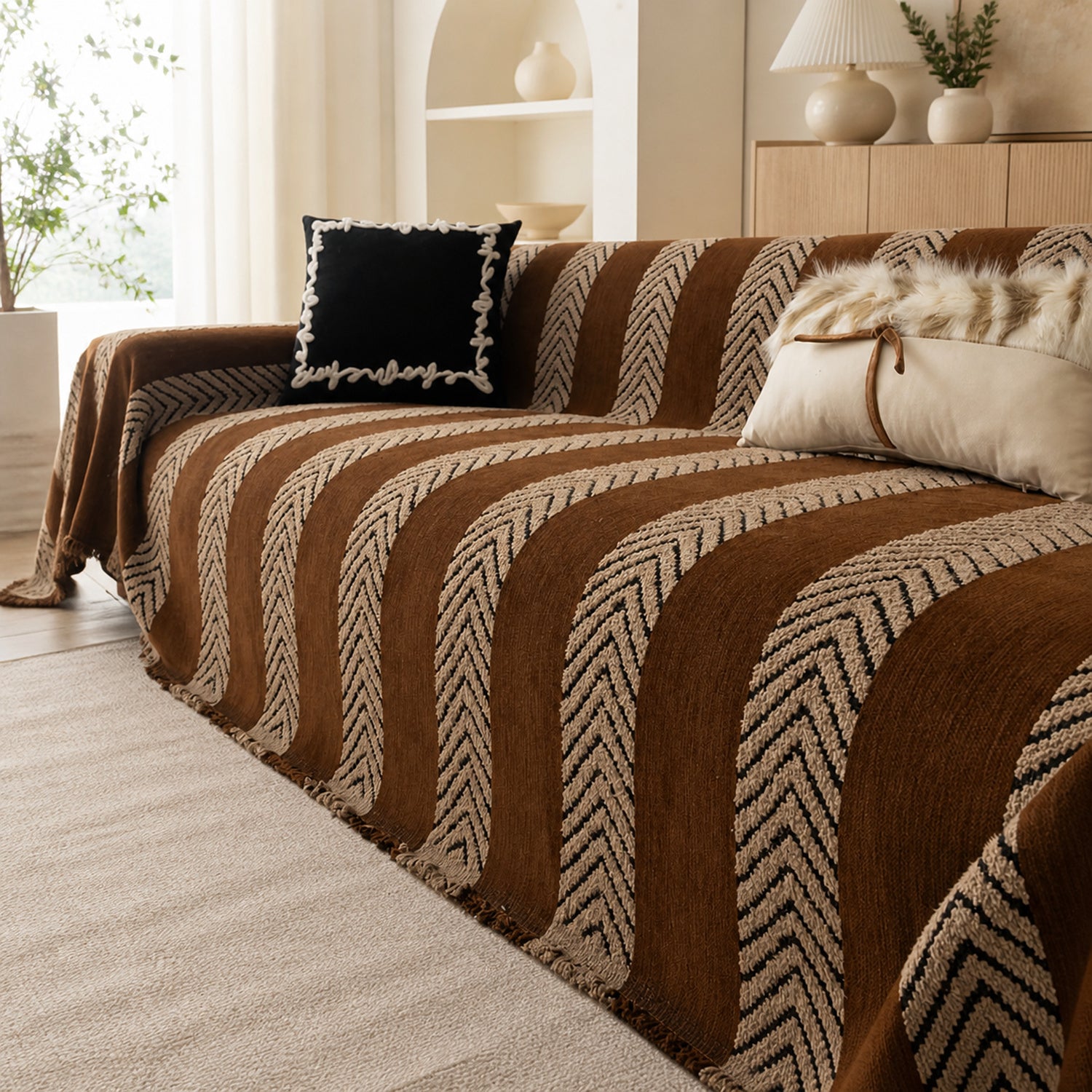 Sofa Throw | Chenille Pet Proof Couch Blanket | Non-Slip Herringbone | Washable | Dog & Cat Friendly
