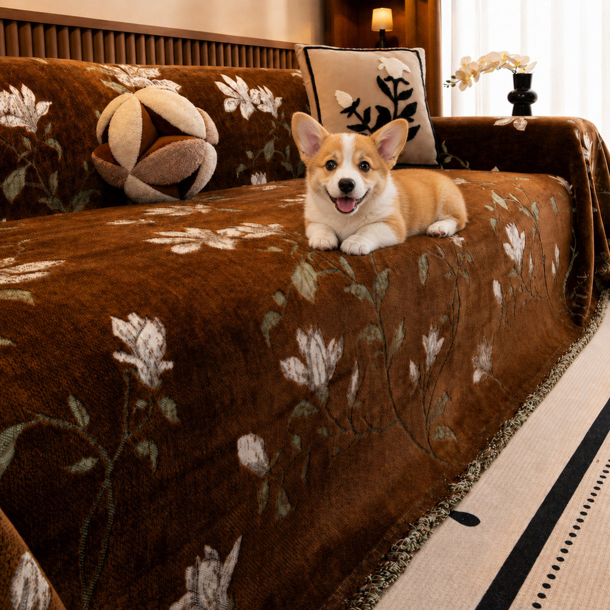 Magnolia Garden Chenille Sofa Throw | All-Season Sofa Protector