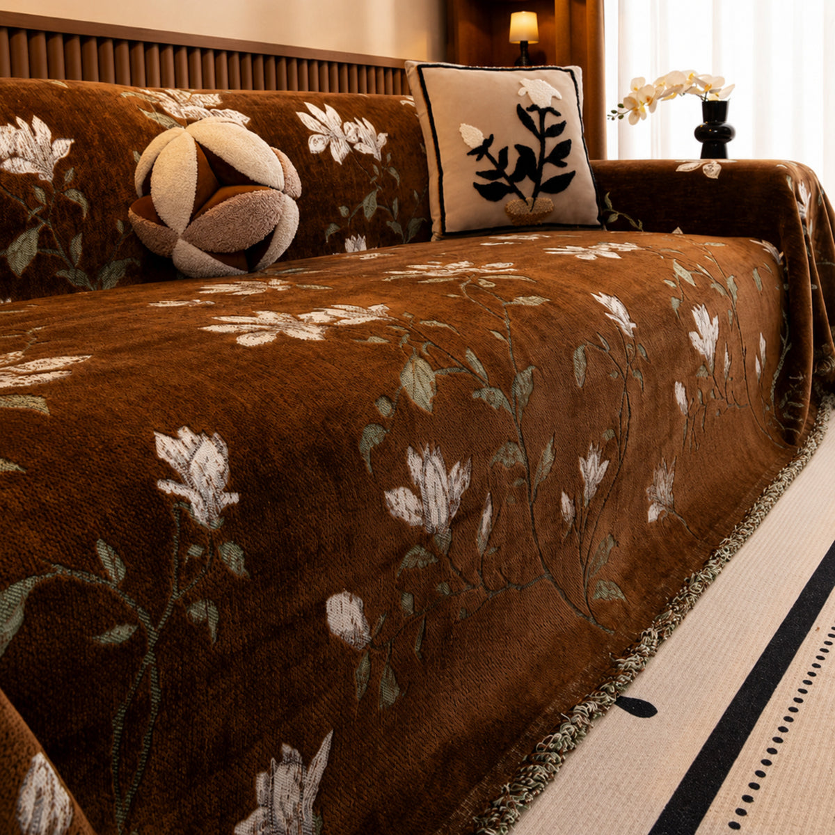 Magnolia Garden Chenille Sofa Throw | All-Season Sofa Protector