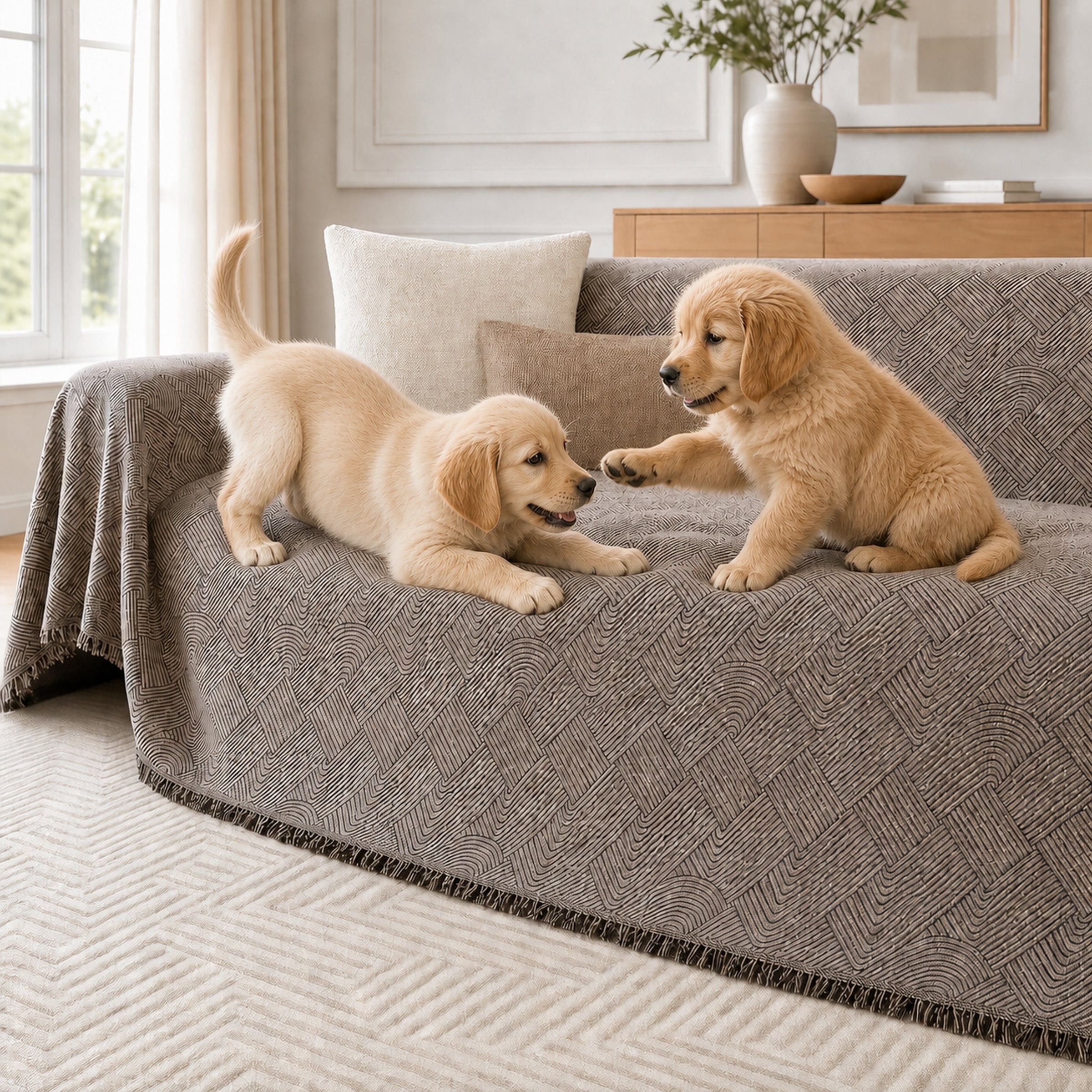 Linework Chenille Sofa Throw | Scratch-Resistant | Machine Washable | Sofa Protector