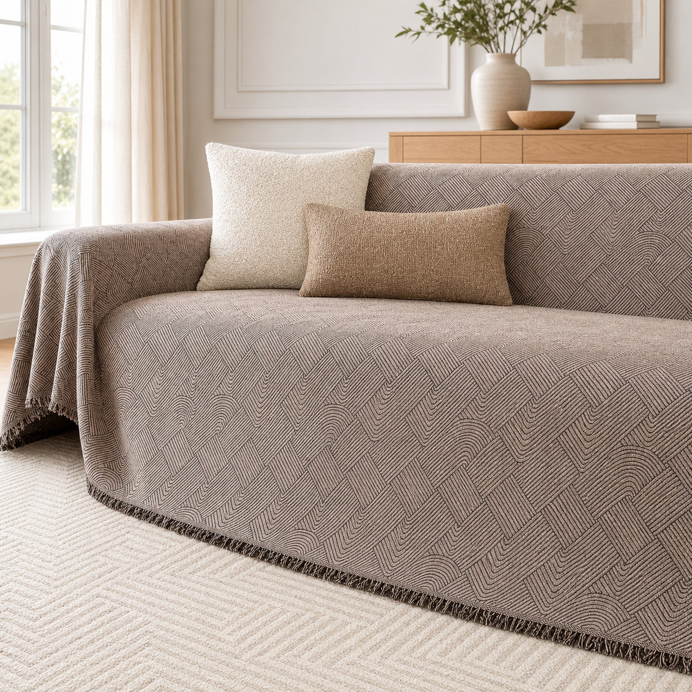 Linework Chenille Sofa Throw | Scratch-Resistant | Machine Washable | Sofa Protector