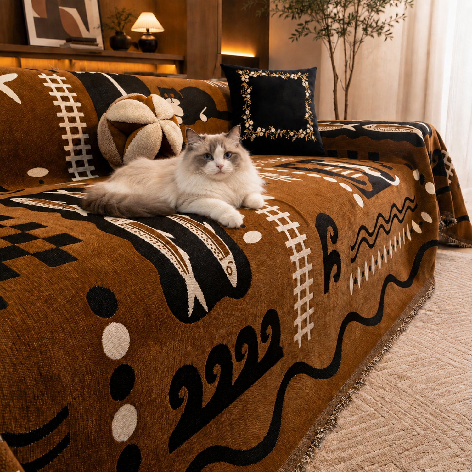 Playful Kitty Chenille Sofa Throw | All-Season Machine-Washable Sofa Protector
